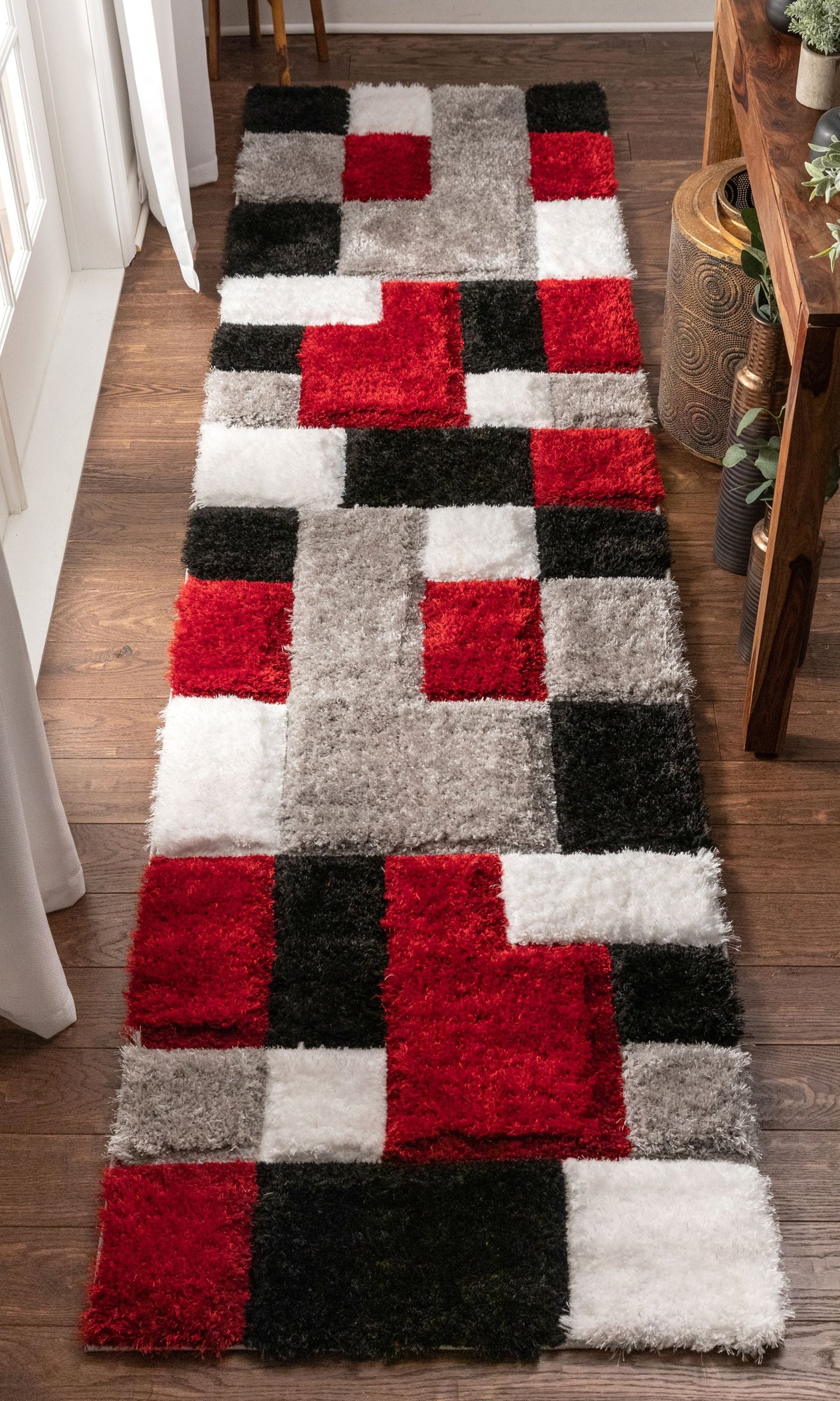 Escondido Red Modern Geometric 3D Textured Shag Rug SF-60