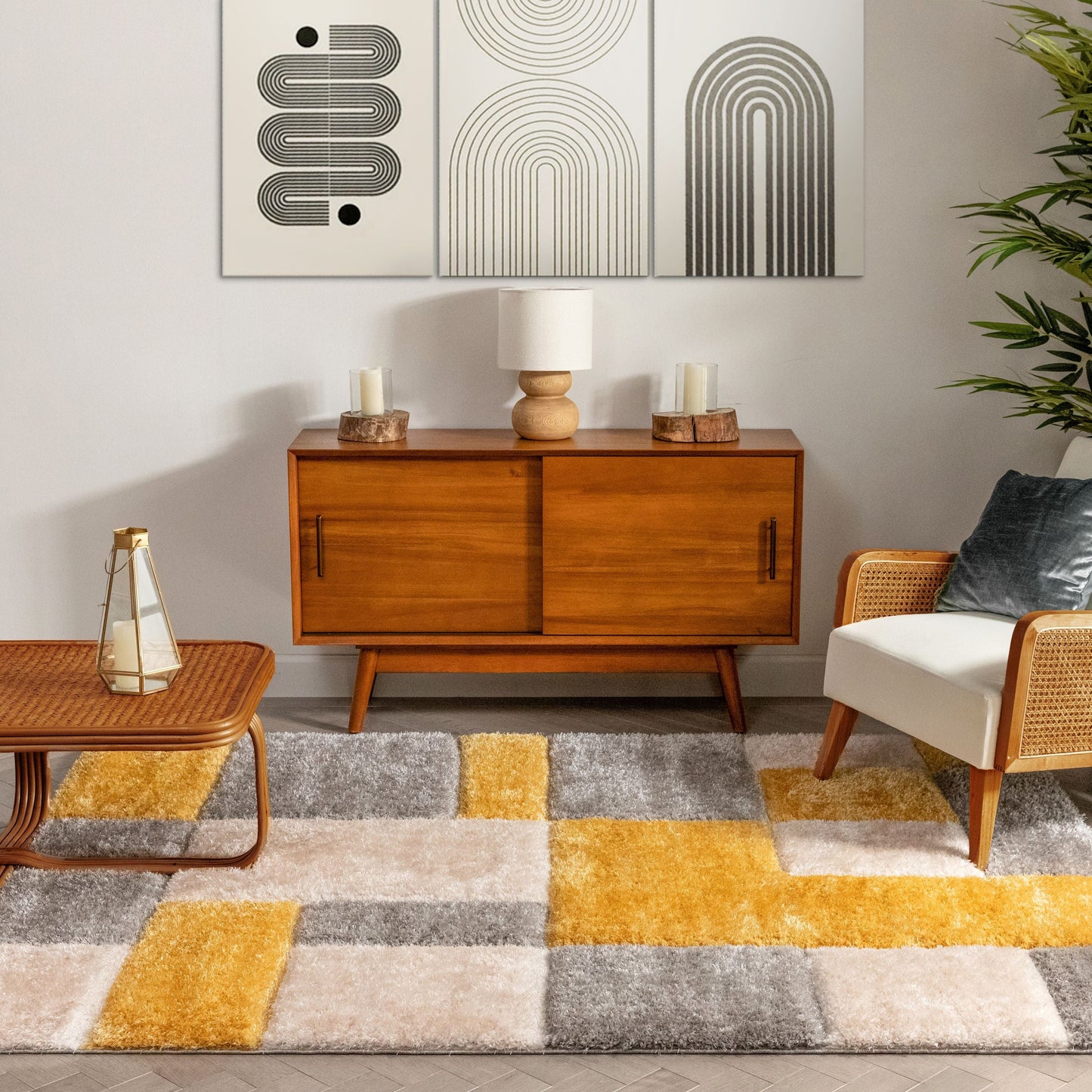 Escondido Yellow Modern Geometric 3D Textured Shag Rug SF-61