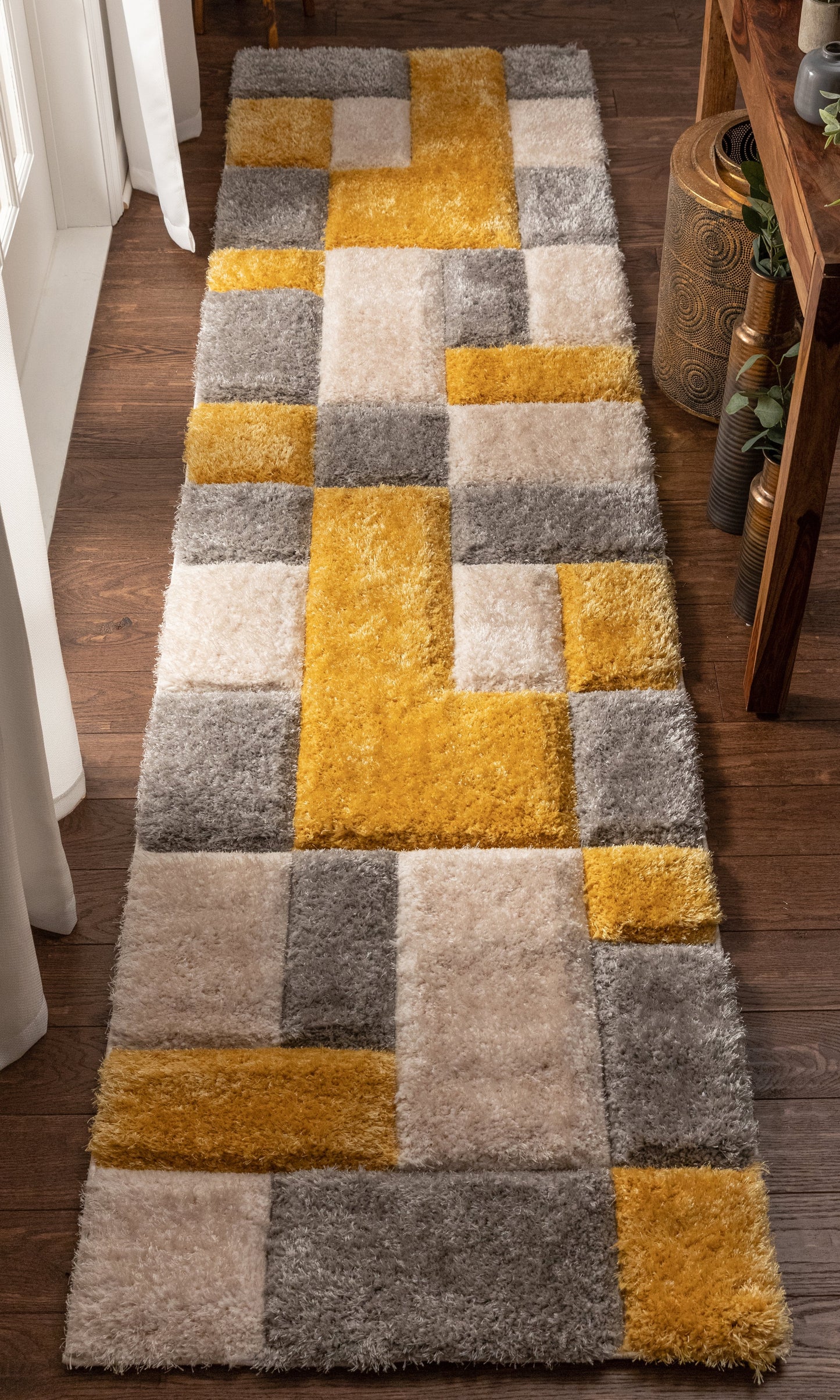 Escondido Yellow Modern Geometric 3D Textured Shag Rug SF-61
