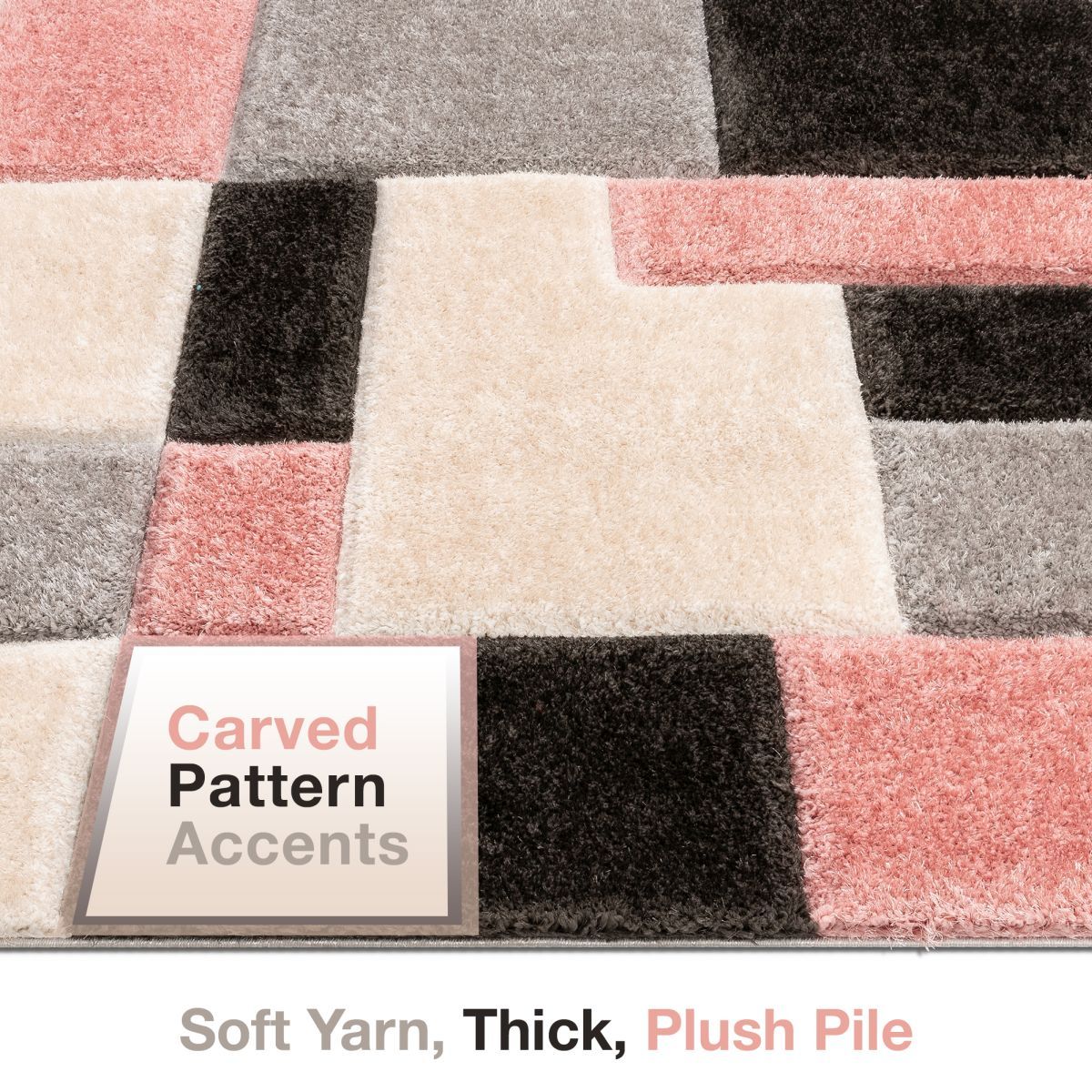 Escondido Blush Modern Geometric 3D Textured Shag Rug SF-69