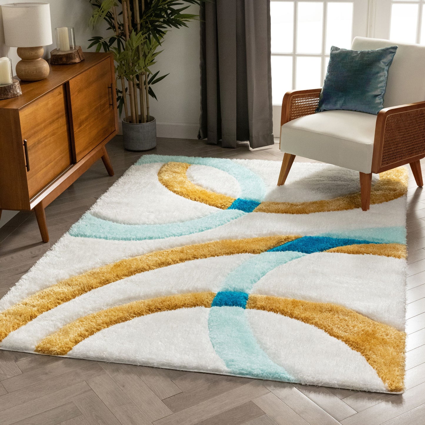 Bevel Blue Modern Geometric 3D Textured Shag Rug SF-84