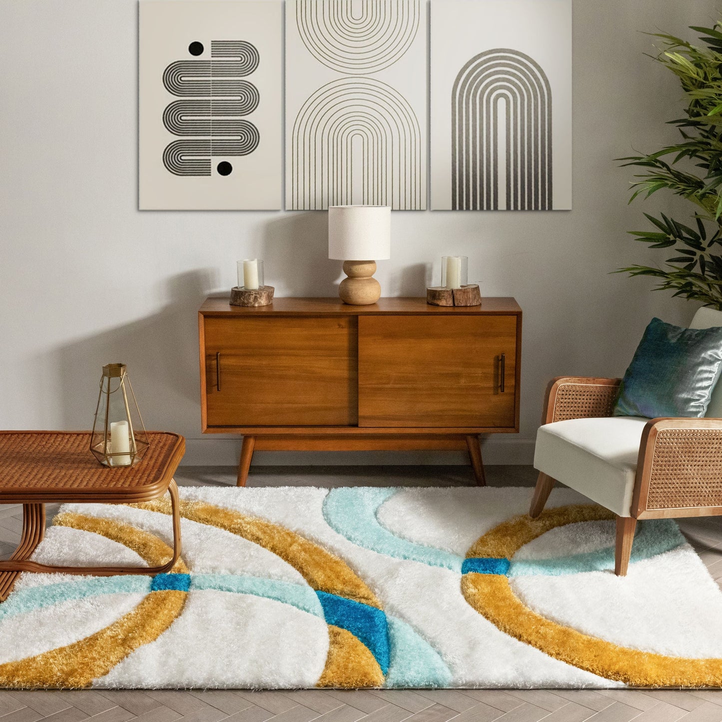 Bevel Blue Modern Geometric 3D Textured Shag Rug SF-84