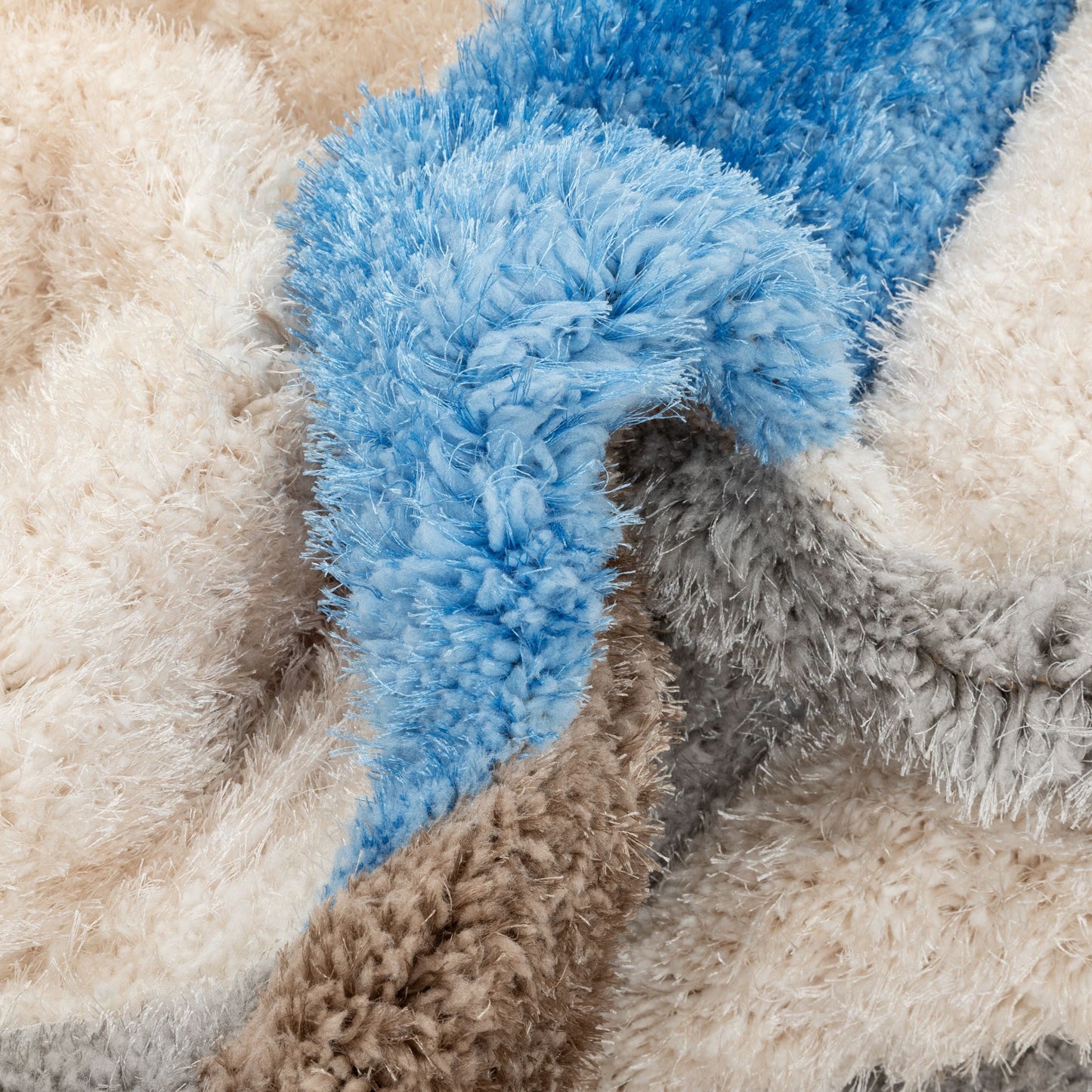 Bevel Modern Geometric Arcs & Shapes Shag Light Blue Grey 3D Textured Thick & Soft Shag Rug SF-86