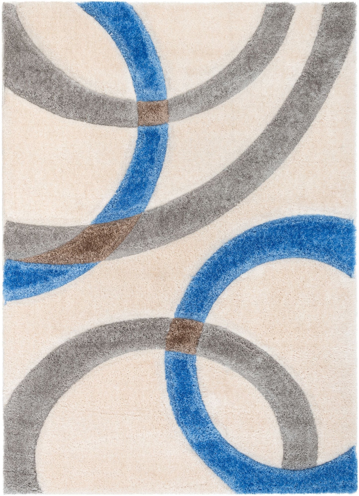 Bevel Modern Geometric Arcs & Shapes Shag Light Blue Grey 3D Textured Thick & Soft Shag Rug SF-86