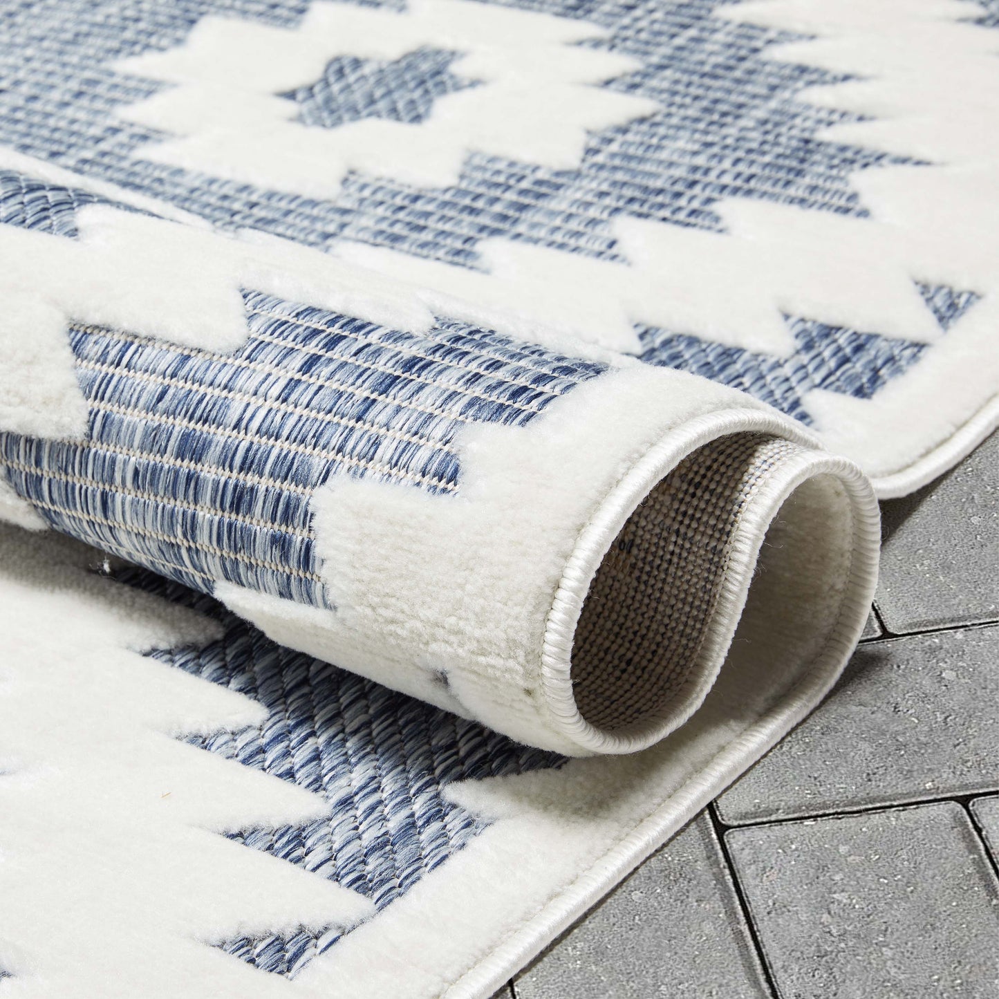 Keiko Tribal Moroccan Indoor/Outdoor Blue High-Low Rug SIL-24