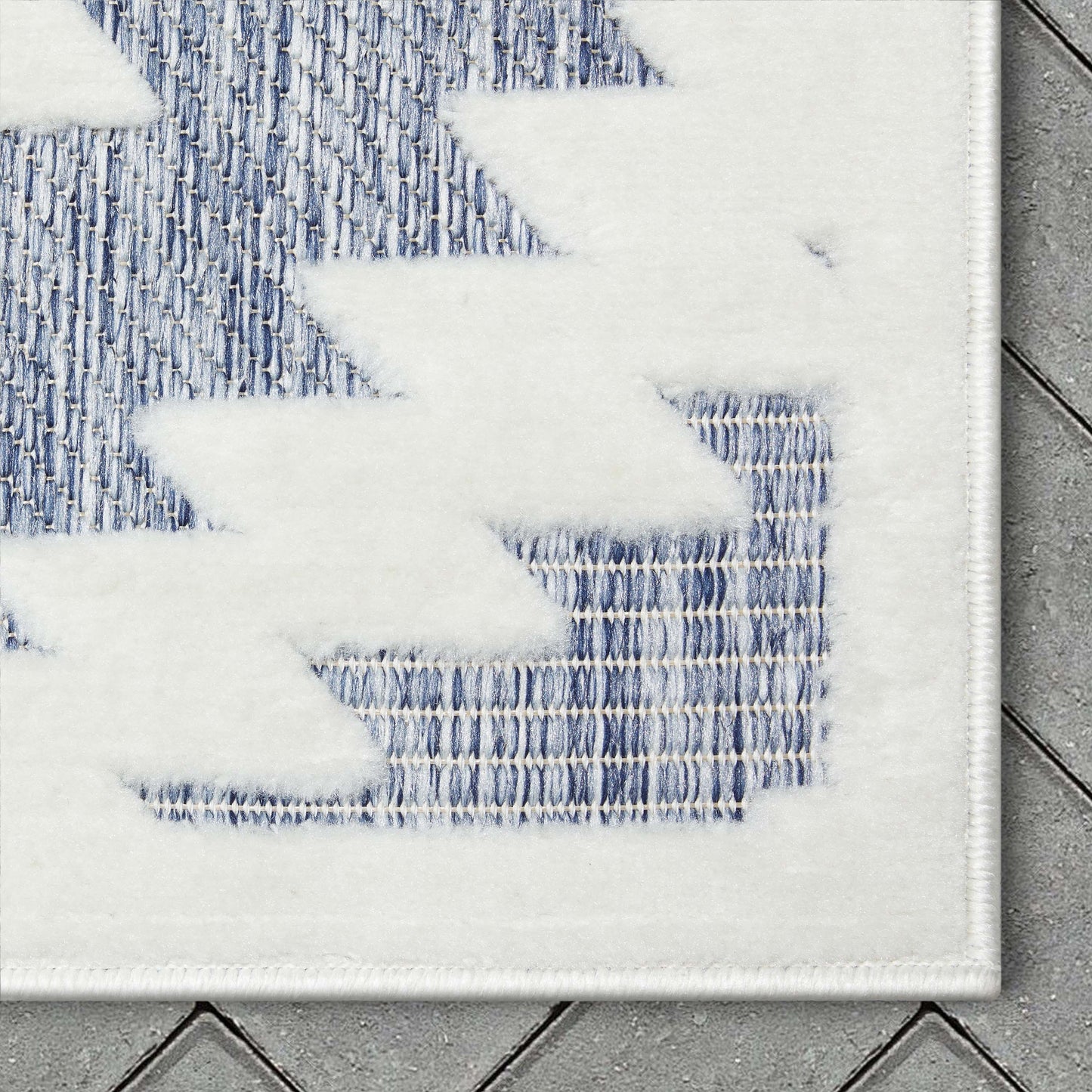 Keiko Tribal Moroccan Indoor/Outdoor Blue High-Low Rug SIL-24