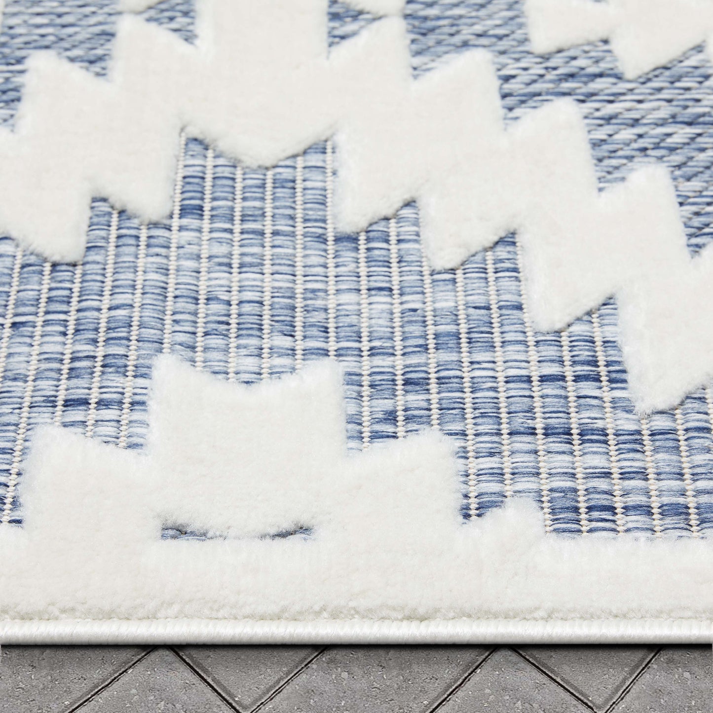 Keiko Tribal Moroccan Indoor/Outdoor Blue High-Low Rug SIL-24