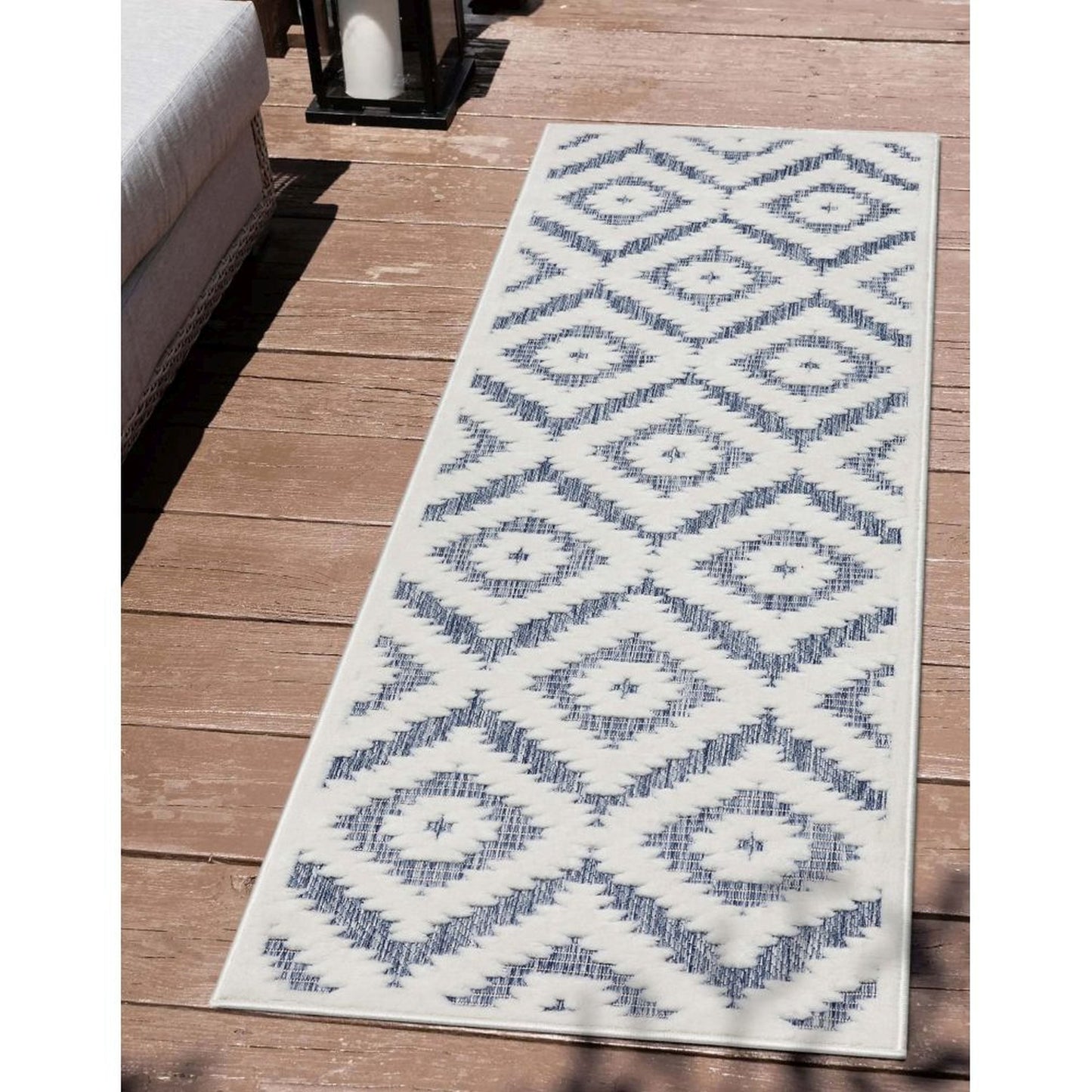 Keiko Tribal Moroccan Indoor/Outdoor Blue High-Low Rug SIL-24