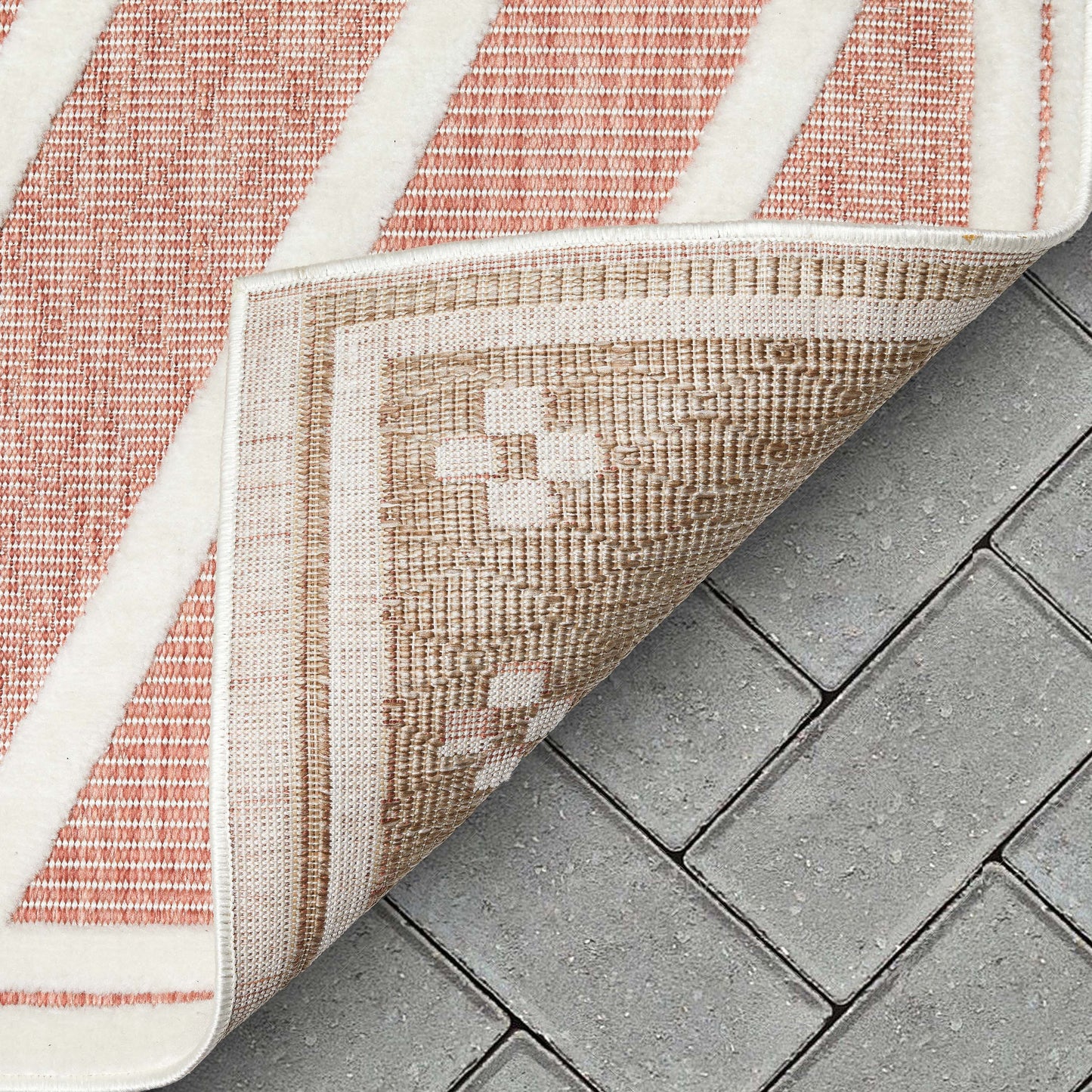 Mali Tribal Diamond Pattern Indoor/Outdoor Terracotta High-Low Rug SIL-30