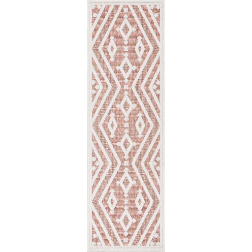 Mali Tribal Diamond Pattern Indoor/Outdoor Terracotta High-Low Rug SIL-30