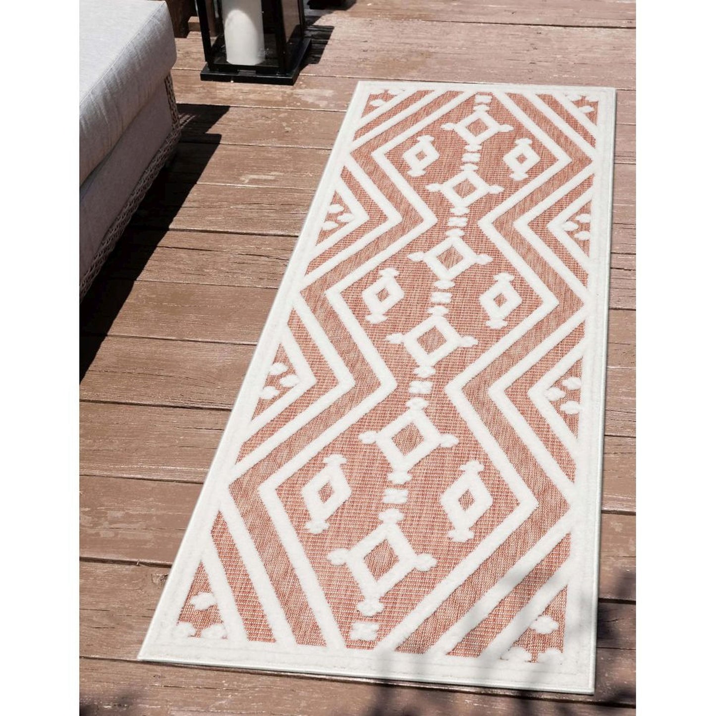 Mali Tribal Diamond Pattern Indoor/Outdoor Terracotta High-Low Rug SIL-30