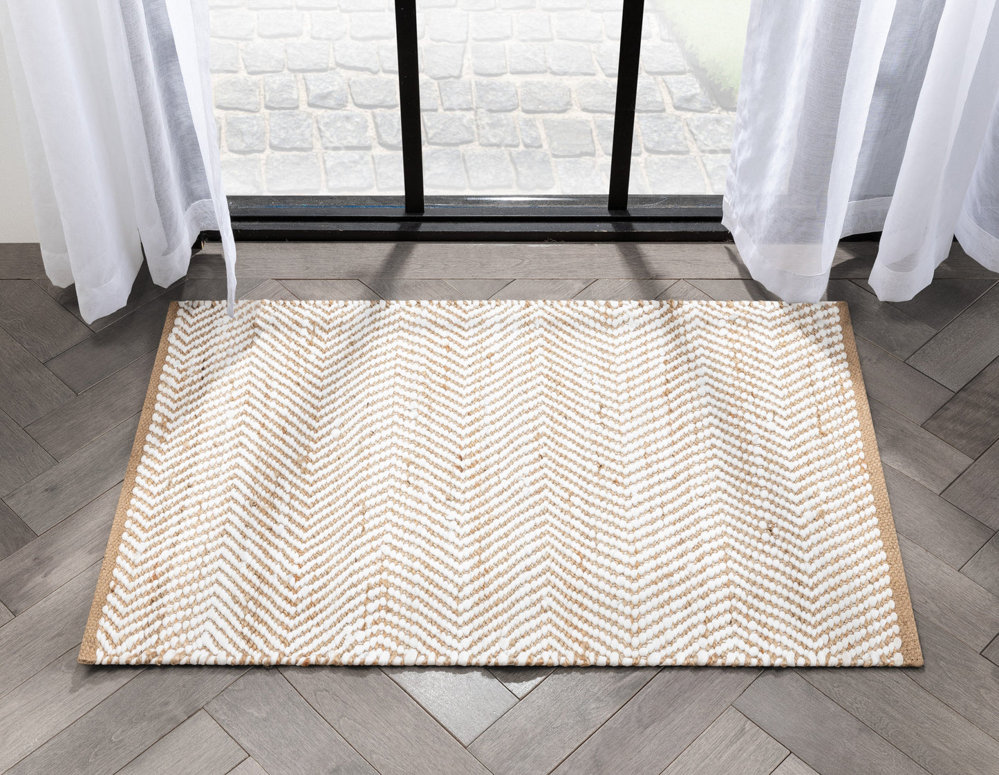 Willow Jute Chevron Natural Hand-Woven Chunky-Textured Rug SUR-12