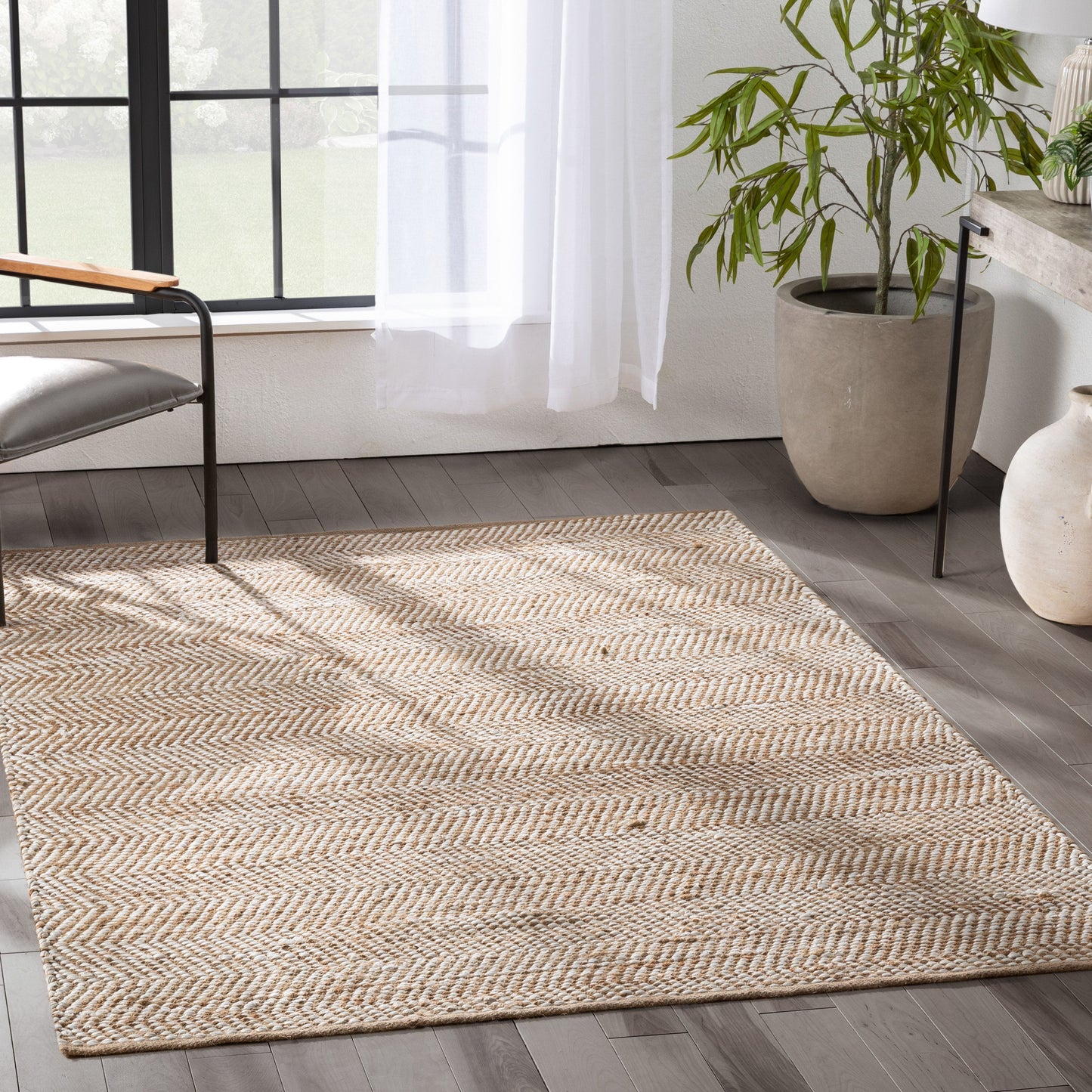 Willow Jute Chevron Natural Hand-Woven Chunky-Textured Rug SUR-12