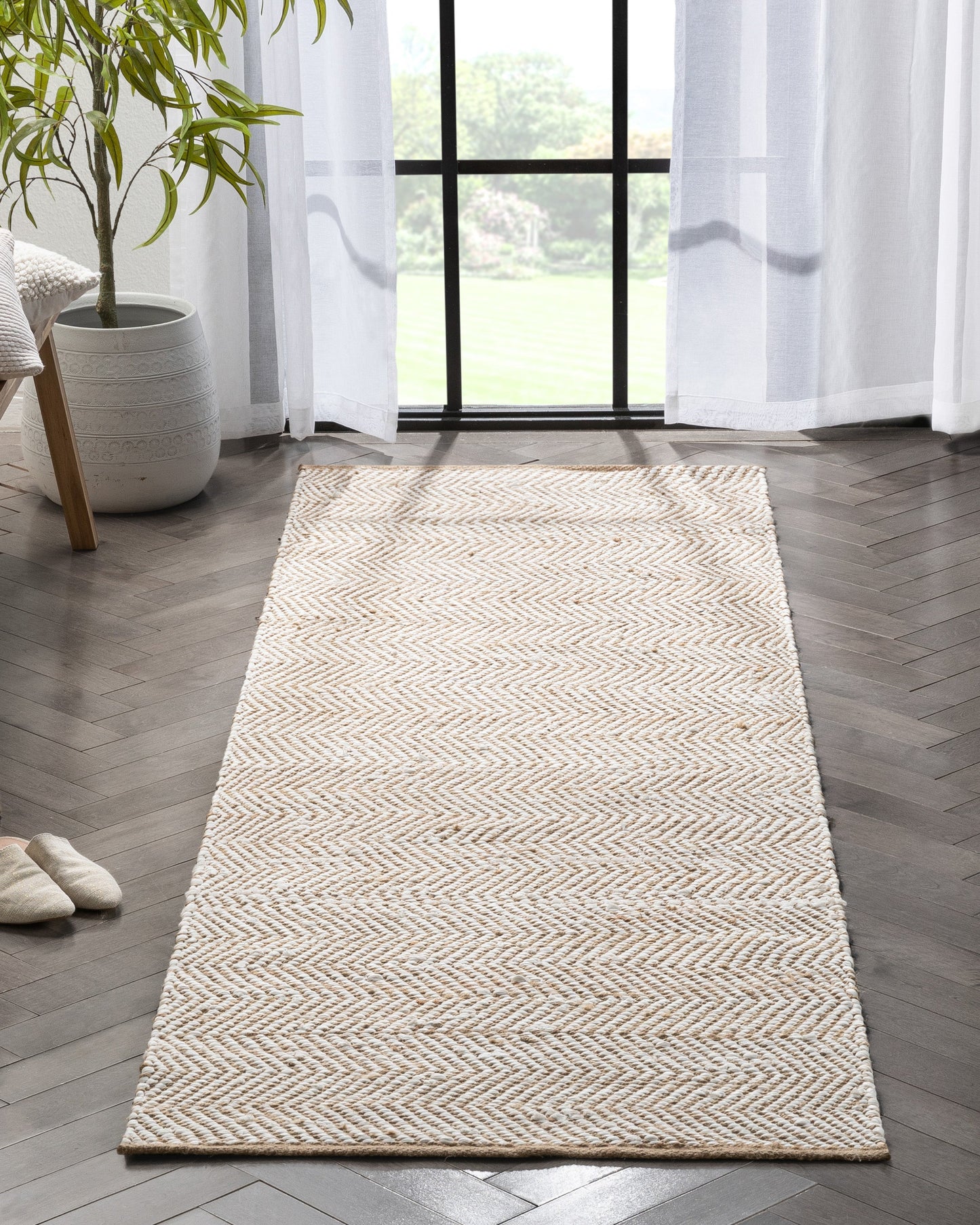 Willow Jute Chevron Natural Hand-Woven Chunky-Textured Rug SUR-12