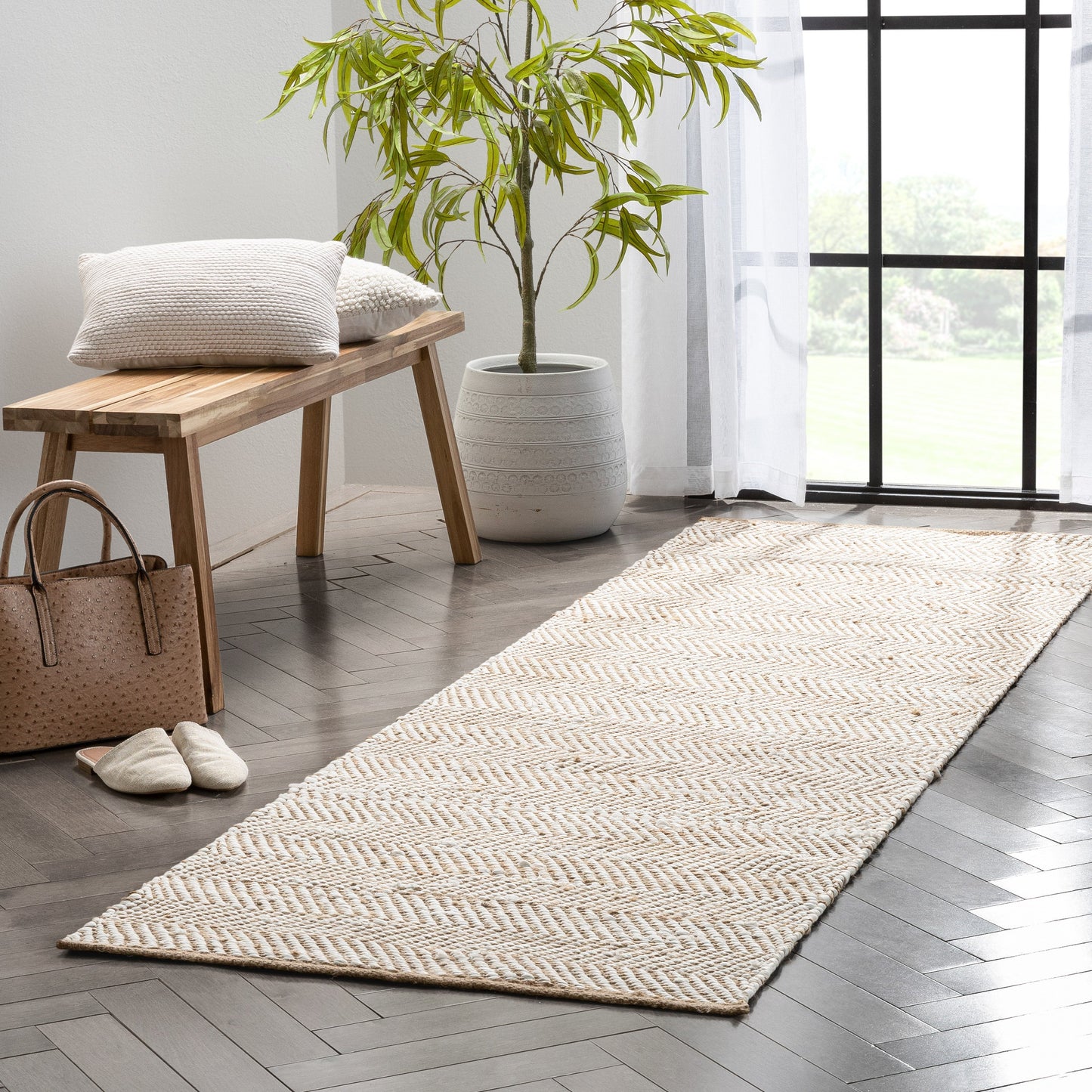 Willow Jute Chevron Natural Hand-Woven Chunky-Textured Rug SUR-12