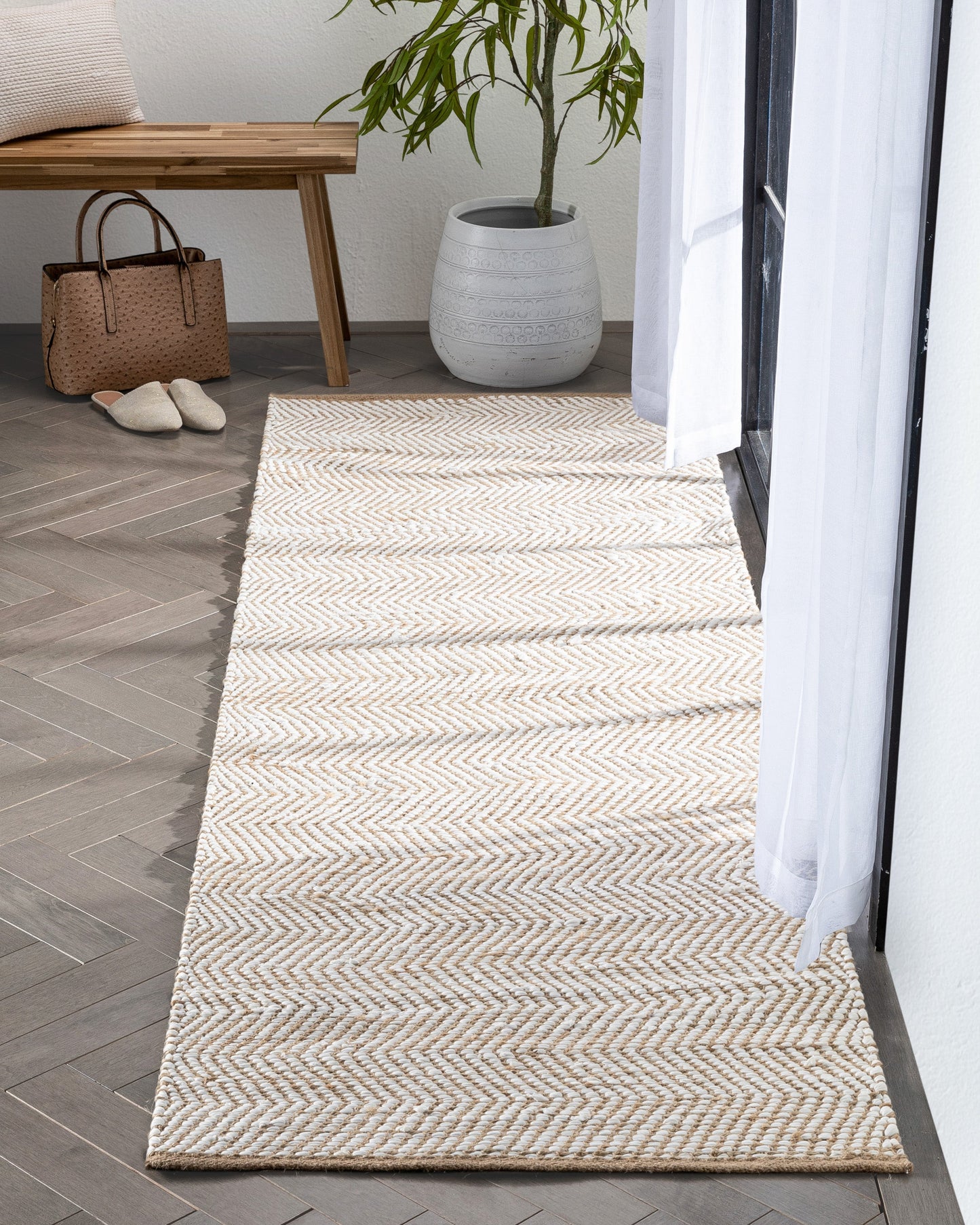 Willow Jute Chevron Natural Hand-Woven Chunky-Textured Rug SUR-12