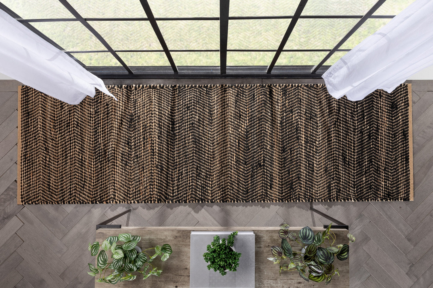 Willow Jute Chevron Natural Black Hand-Woven Chunky-Textured Rug SUR-13