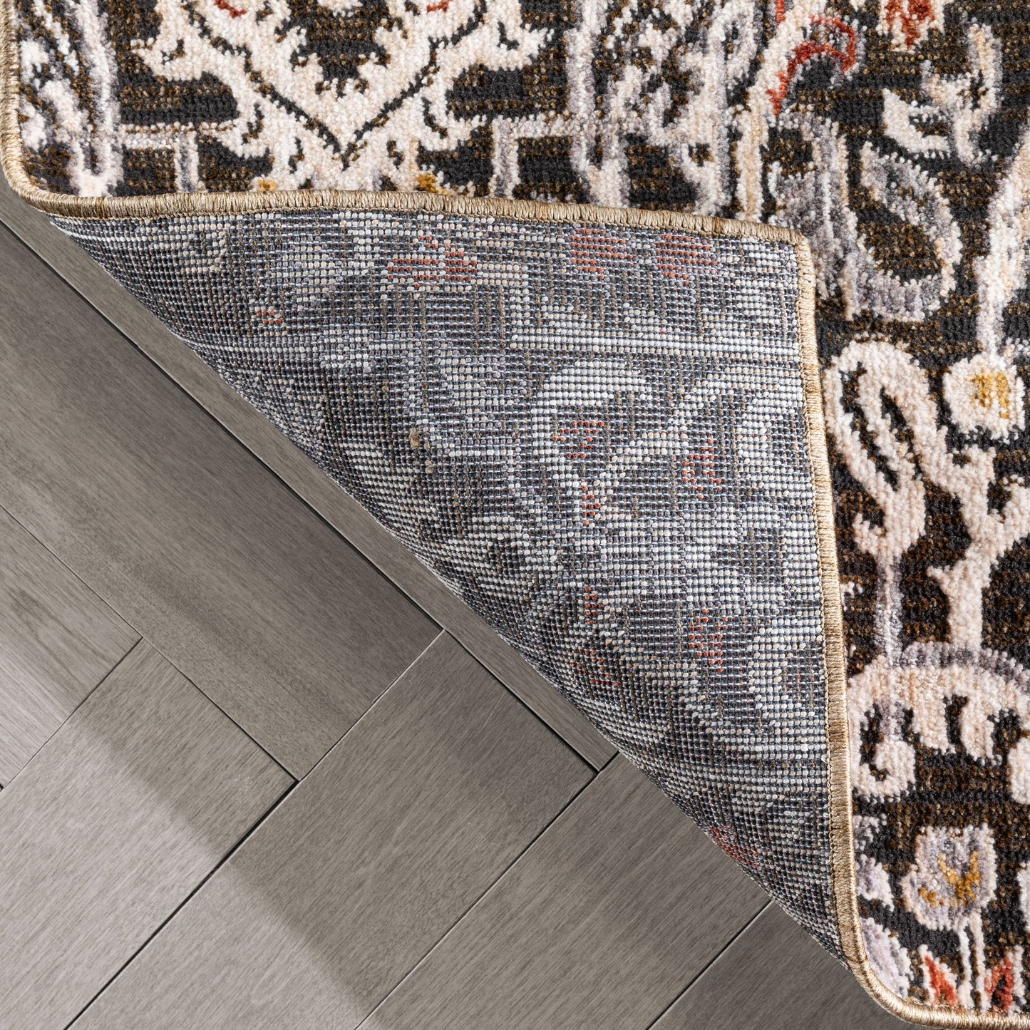 Ahote Vintage Floral Damask Pattern Grey Textured Rug TEN-17