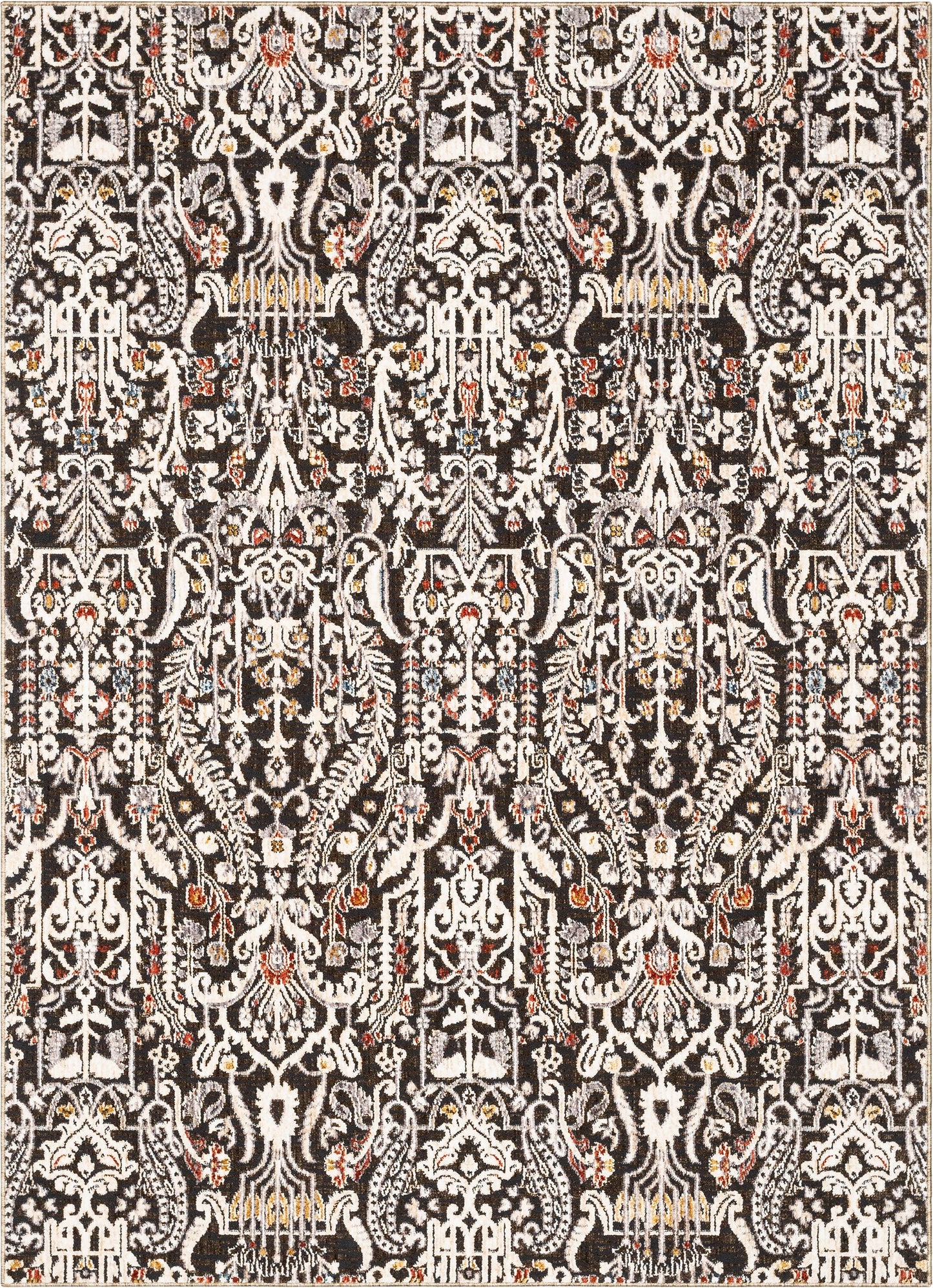 Ahote Vintage Floral Damask Pattern Grey Textured Rug TEN-17