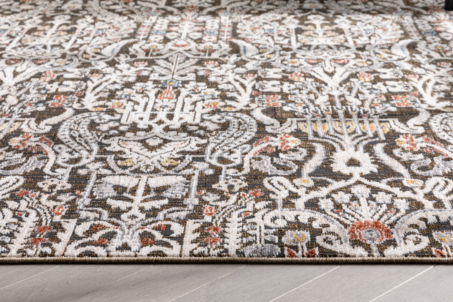 Ahote Vintage Floral Damask Pattern Grey Textured Rug TEN-17