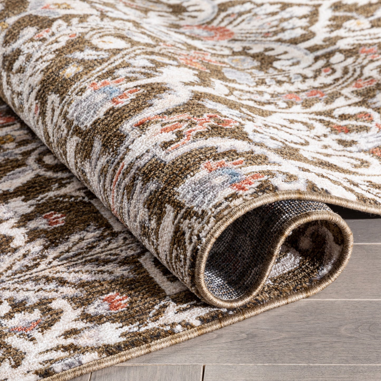 Ahote Vintage Floral Damask Pattern Brown Textured Rug TEN-18
