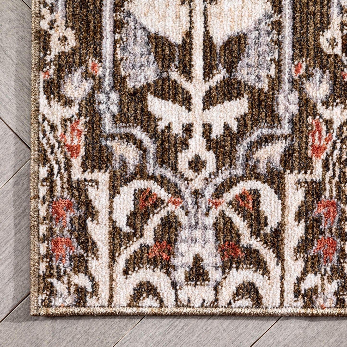 Ahote Vintage Floral Damask Pattern Brown Textured Rug TEN-18