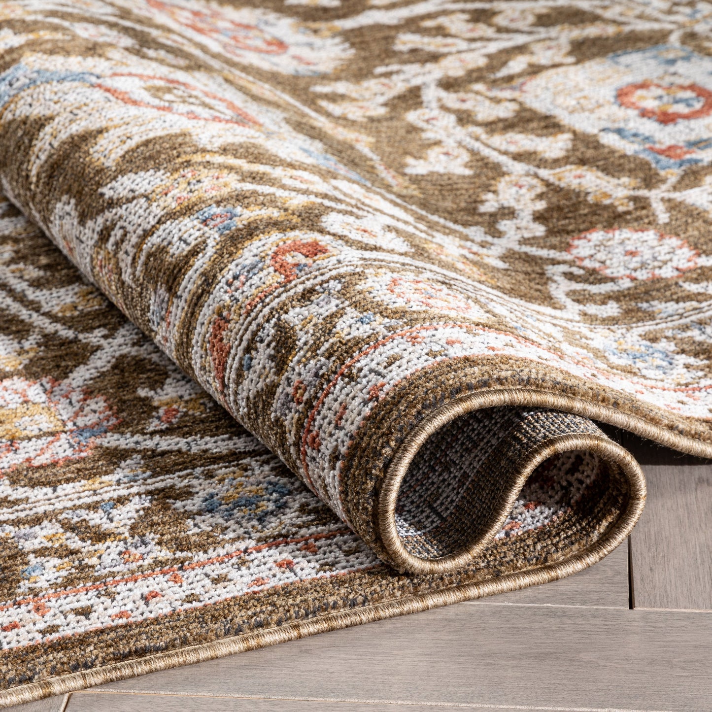 Creo Vintage Floral Oriental Persian Brown Textured Rug TEN-28