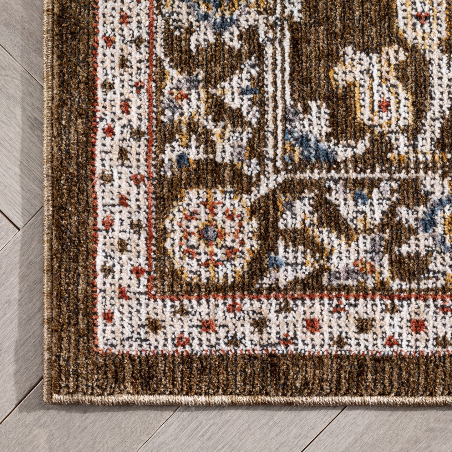 Creo Vintage Floral Oriental Persian Brown Textured Rug TEN-28