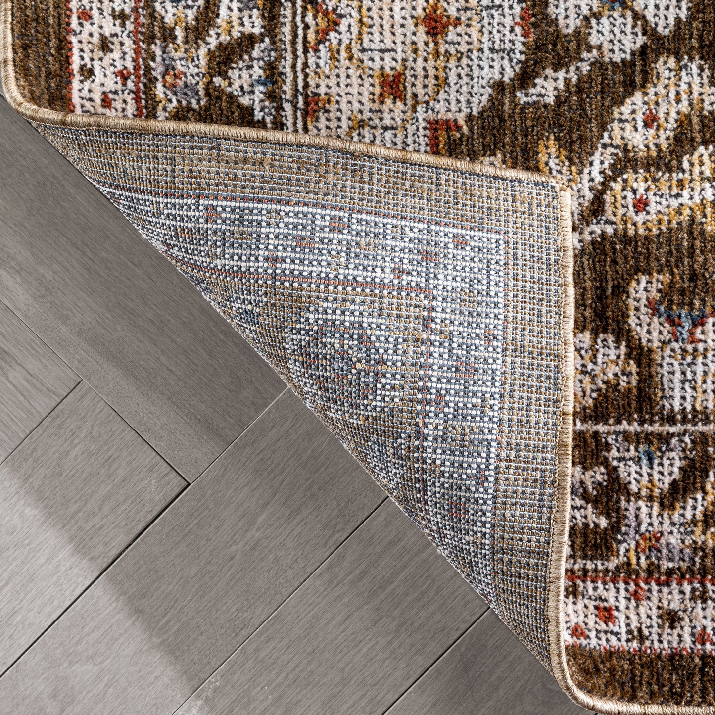 Creo Vintage Floral Oriental Persian Brown Textured Rug TEN-28