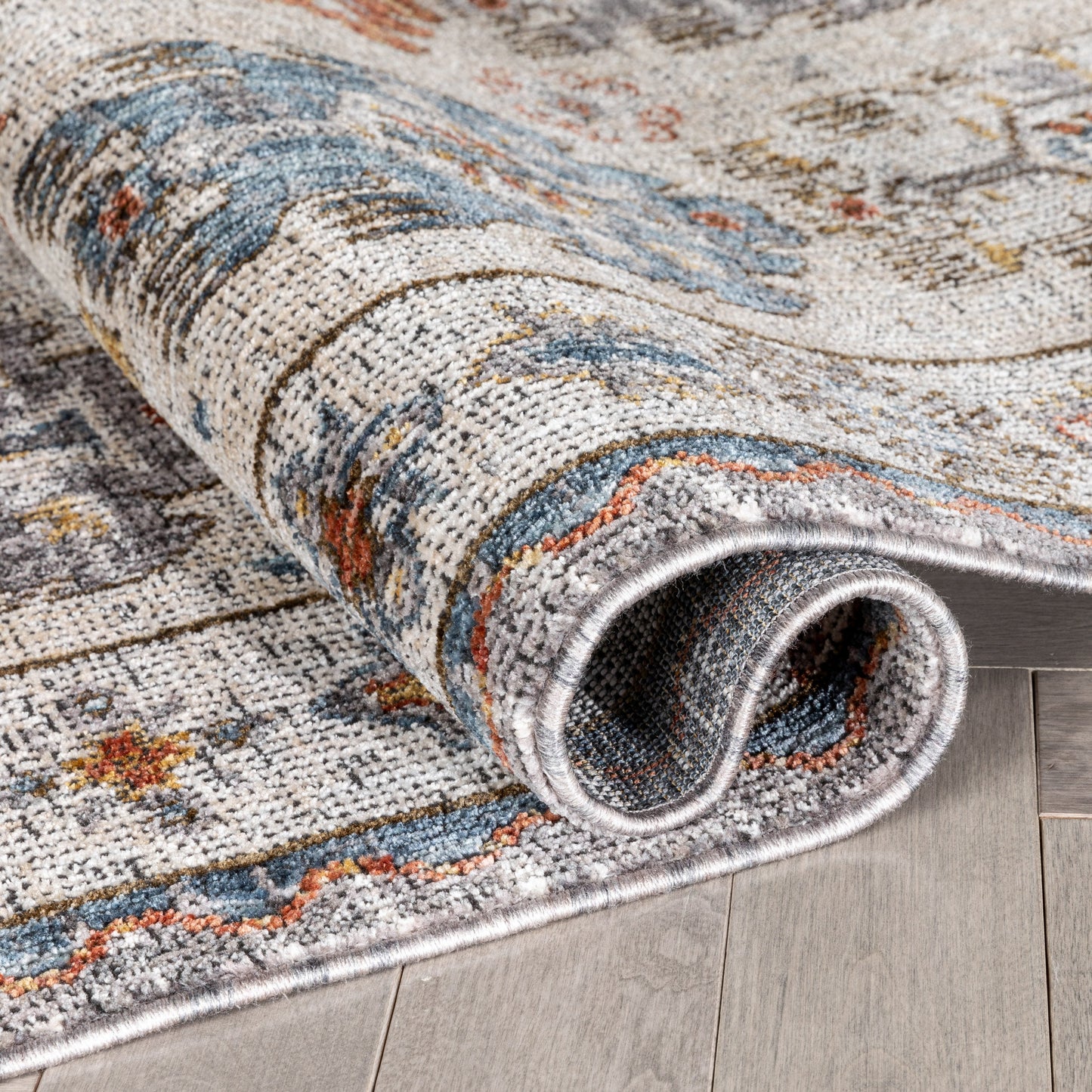 Kestrel Vintage Tribal Floral Pattern Grey Textured Rug TEN-37