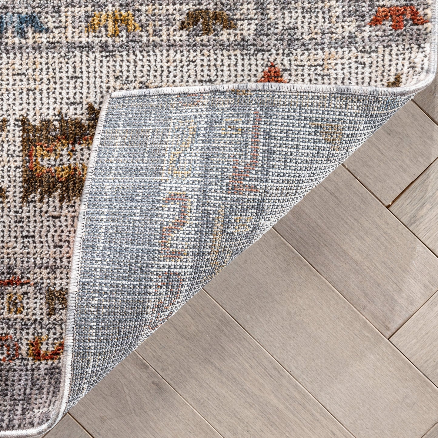 Kestrel Vintage Tribal Floral Pattern Grey Textured Rug TEN-37