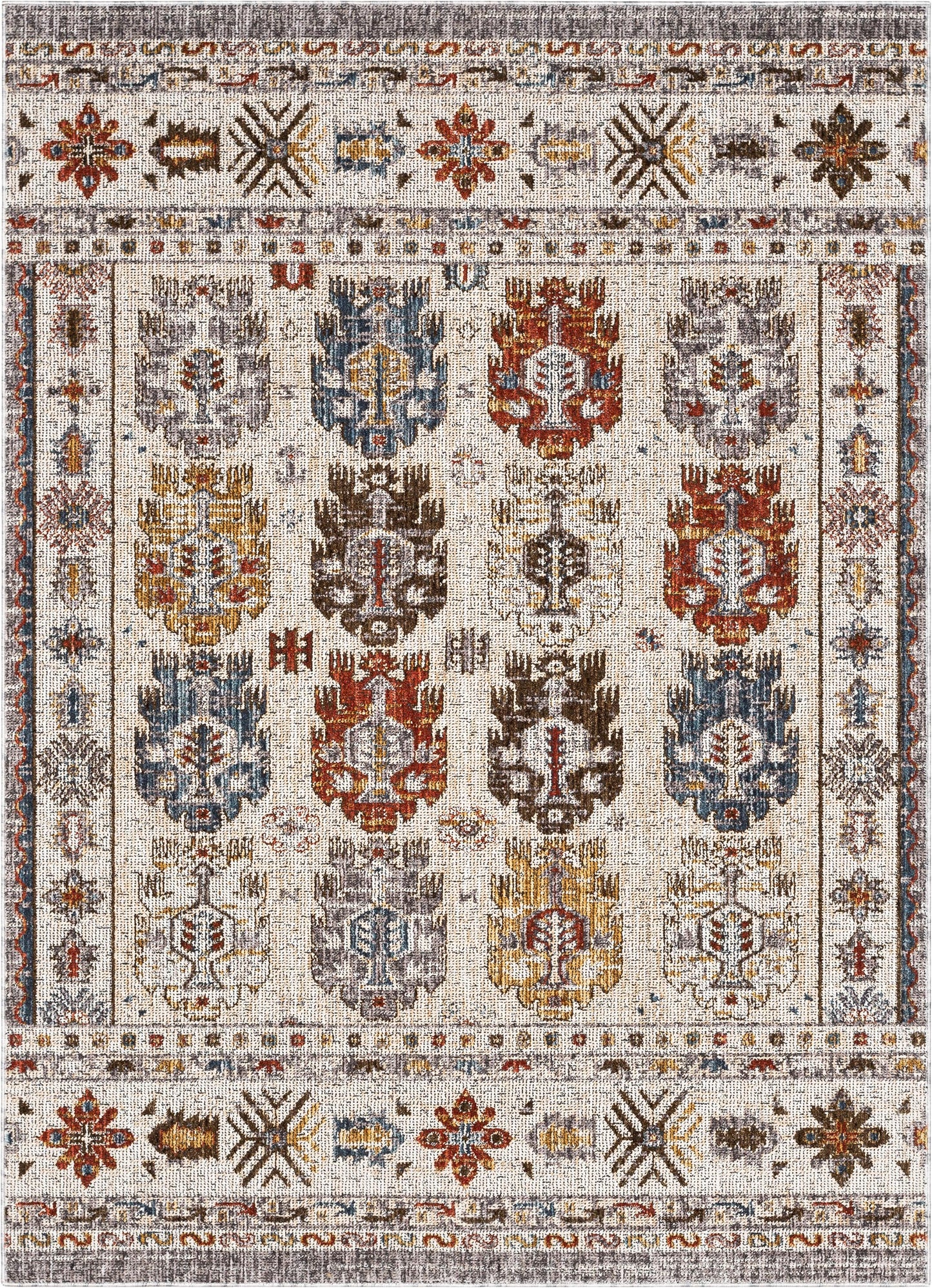 Kestrel Vintage Tribal Floral Pattern Grey Textured Rug TEN-37