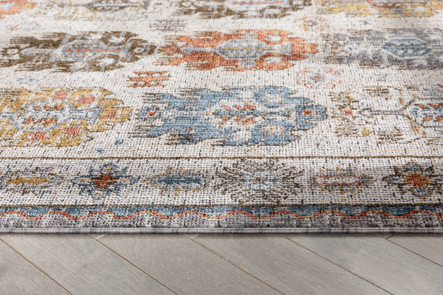 Kestrel Vintage Tribal Floral Pattern Grey Textured Rug TEN-37