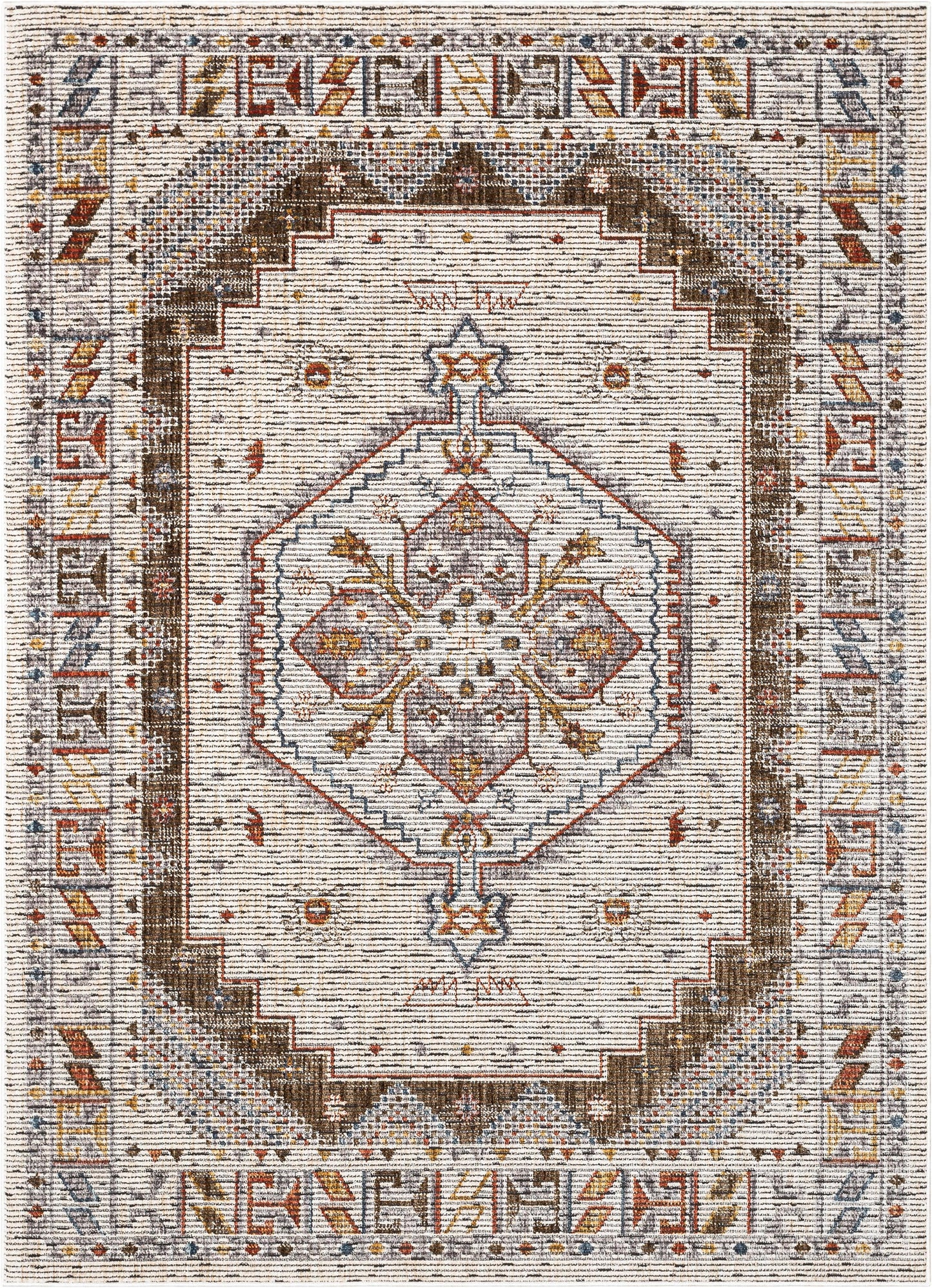 Namib Vintage Medallion Oriental Ivory Textured Rug TEN-52