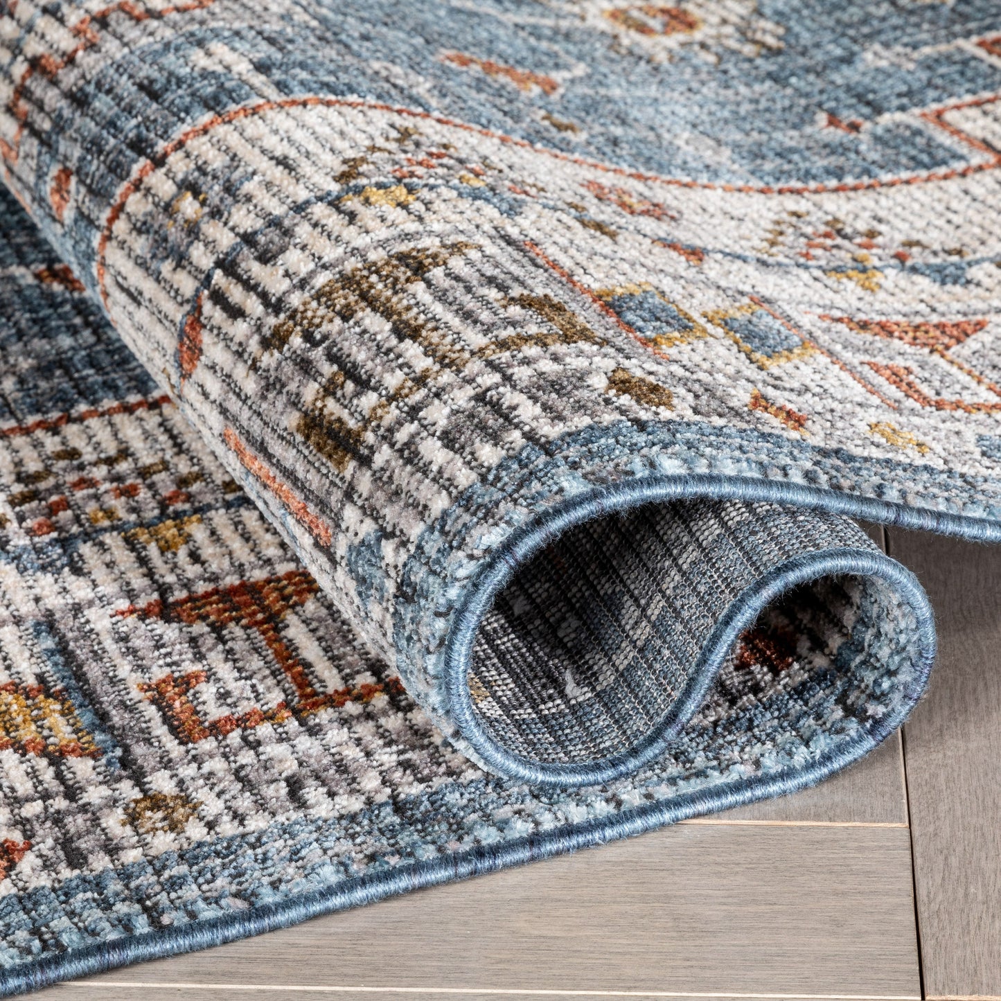 Namib Vintage Medallion Oriental Blue Textured Rug TEN-54