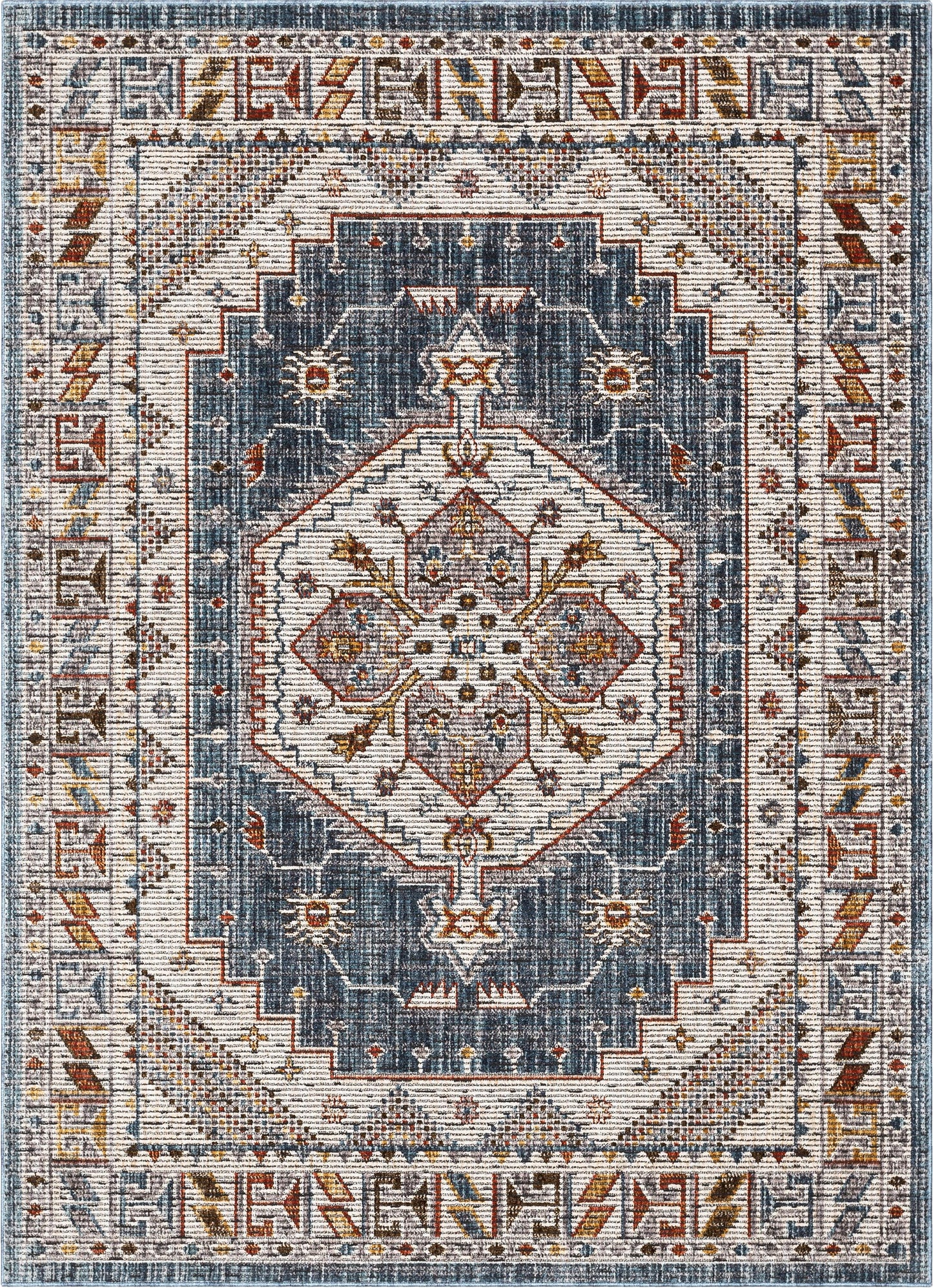 Namib Vintage Medallion Oriental Blue Textured Rug TEN-54
