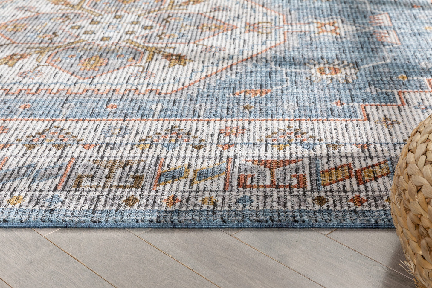 Namib Vintage Medallion Oriental Blue Textured Rug TEN-54