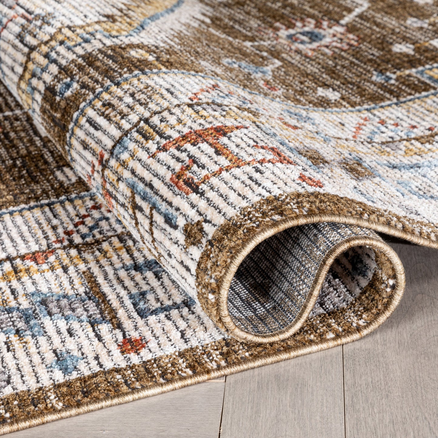 Namib Vintage Medallion Oriental Brown Textured Rug TEN-58