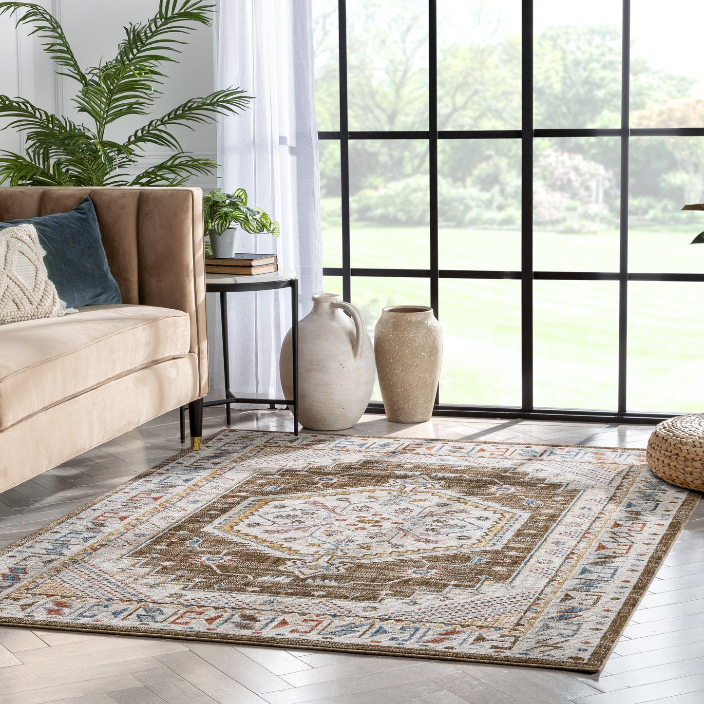Namib Vintage Medallion Oriental Brown Textured Rug TEN-58