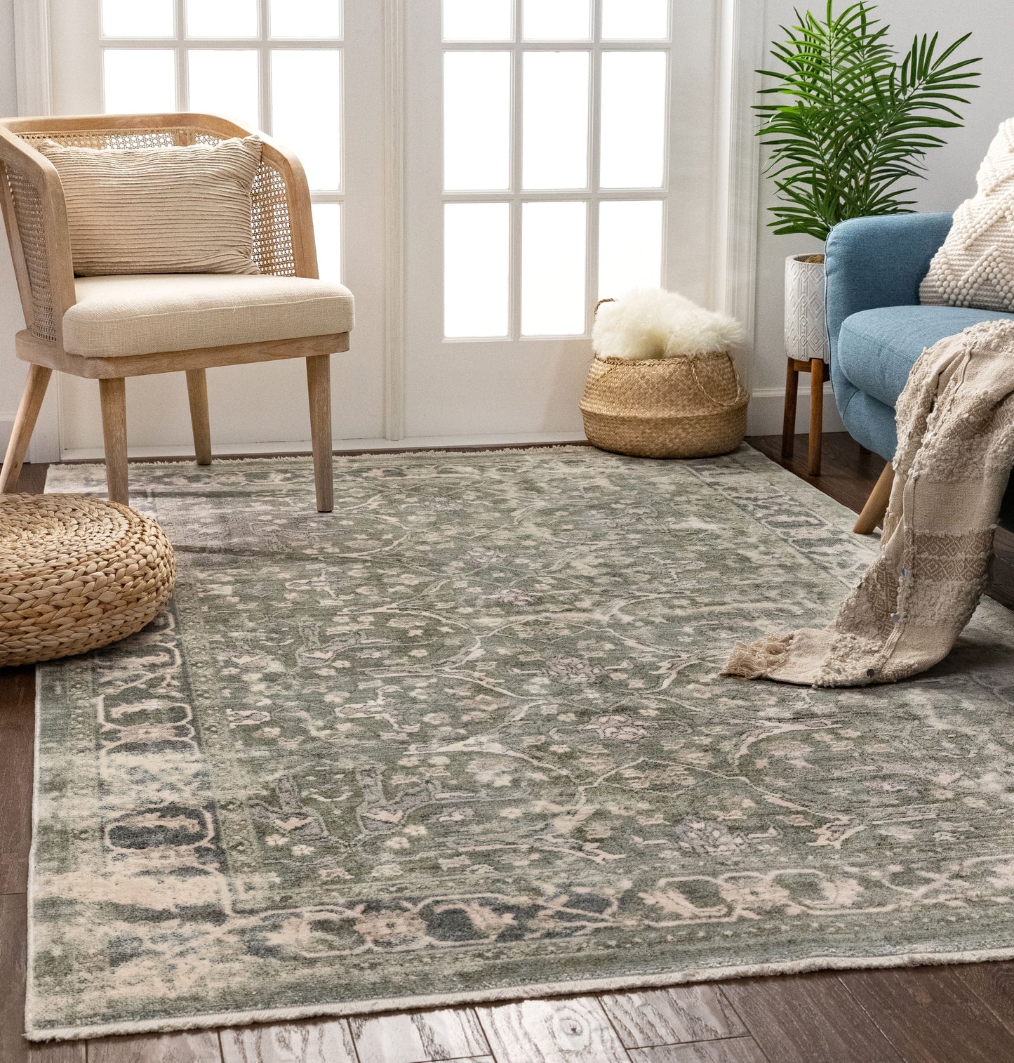 Prospect Global Vintage Persian Oriental Green Rug TIV-55