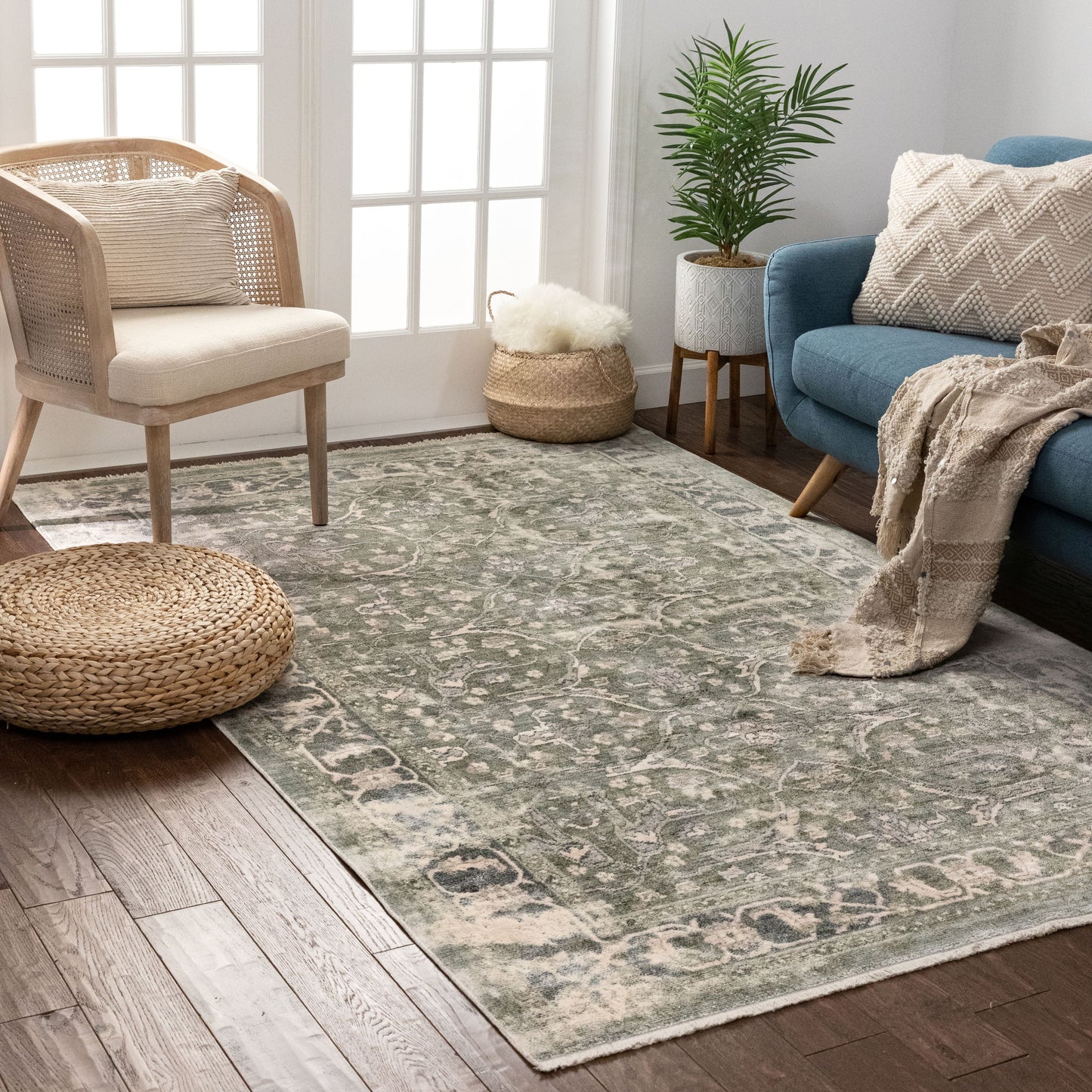 Prospect Global Vintage Persian Oriental Green Rug TIV-55