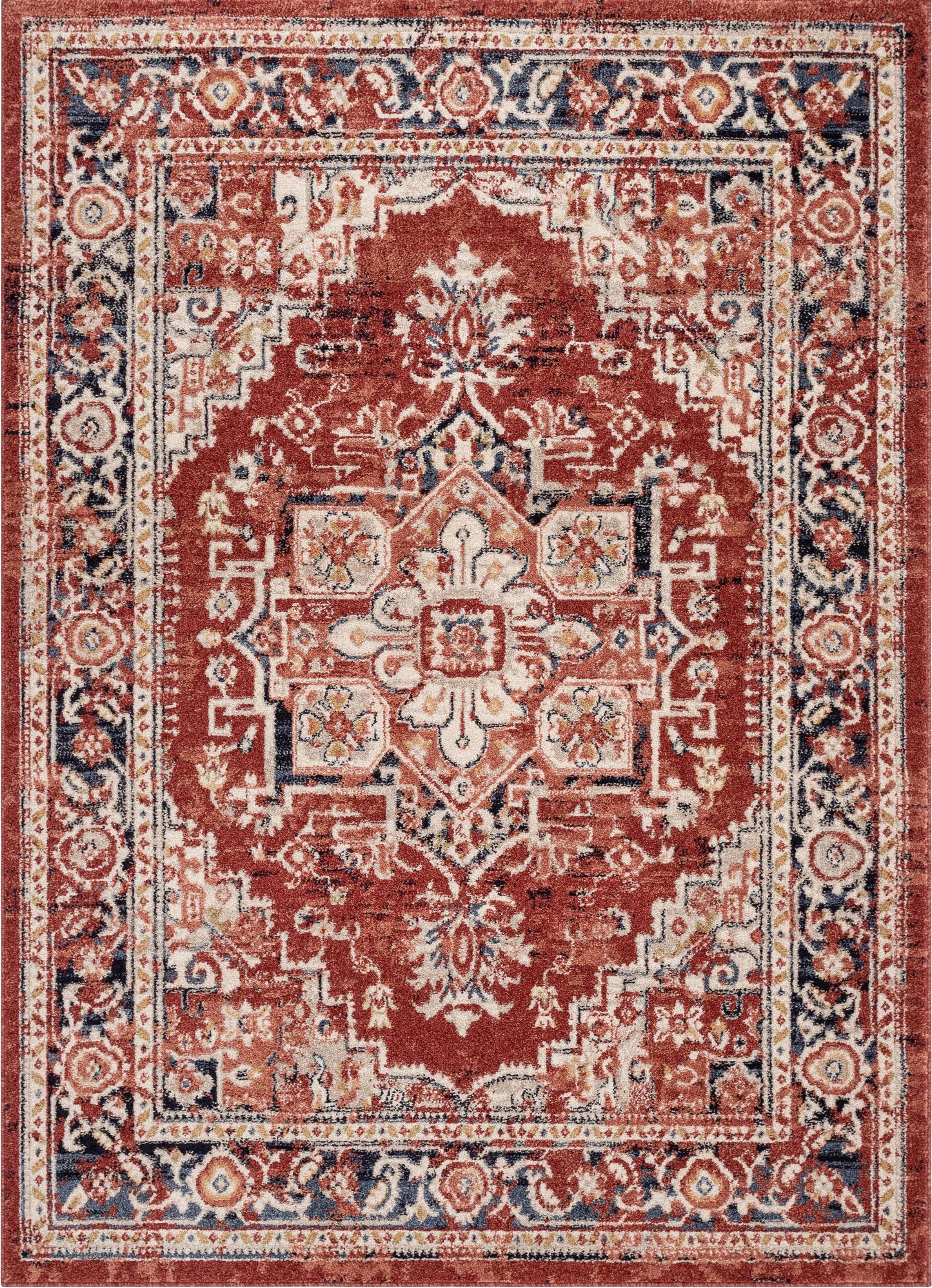 Novara Vintage Oriental Medallion Pattern Red Rug TOP-40