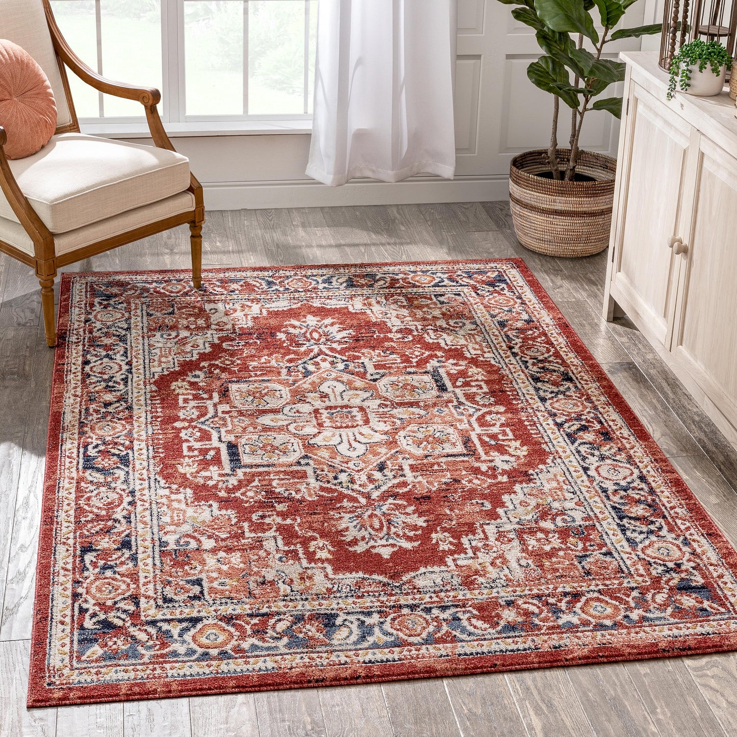 Novara Vintage Oriental Medallion Pattern Red Rug TOP-40