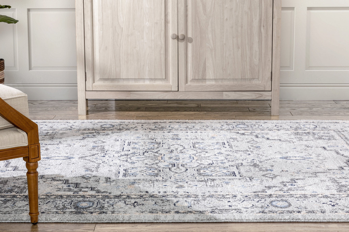 Novara Vintage Oriental Medallion Pattern Grey Blue Rug TOP-47