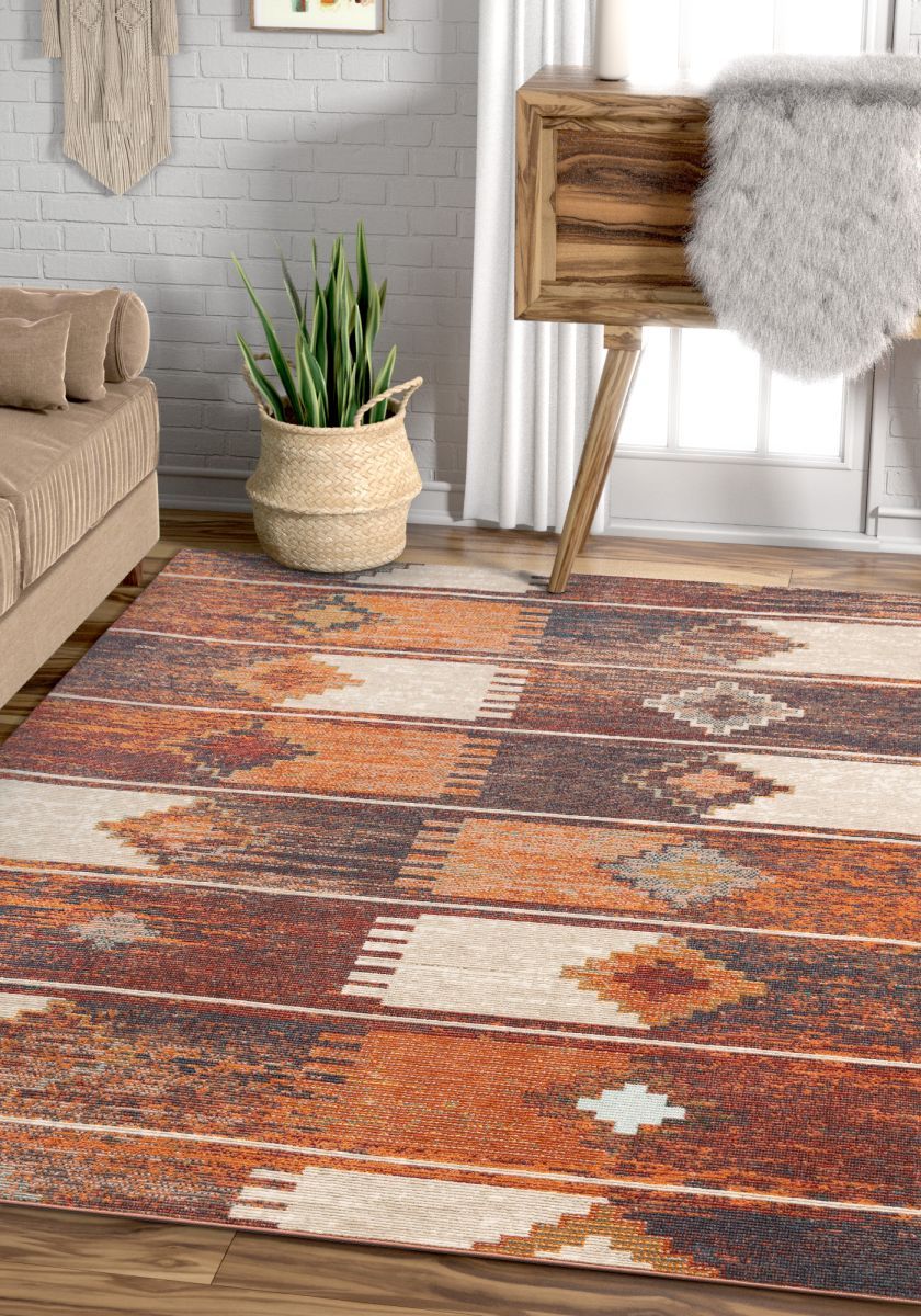 Socorro Burnt Orange Mid-Century Scandinavian Southwestern Rug TS-49