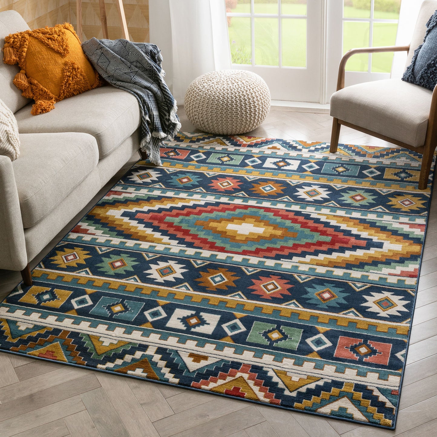 Dover Southwestern Tribal Bohemian Geometric Multi-color Rug TU-131