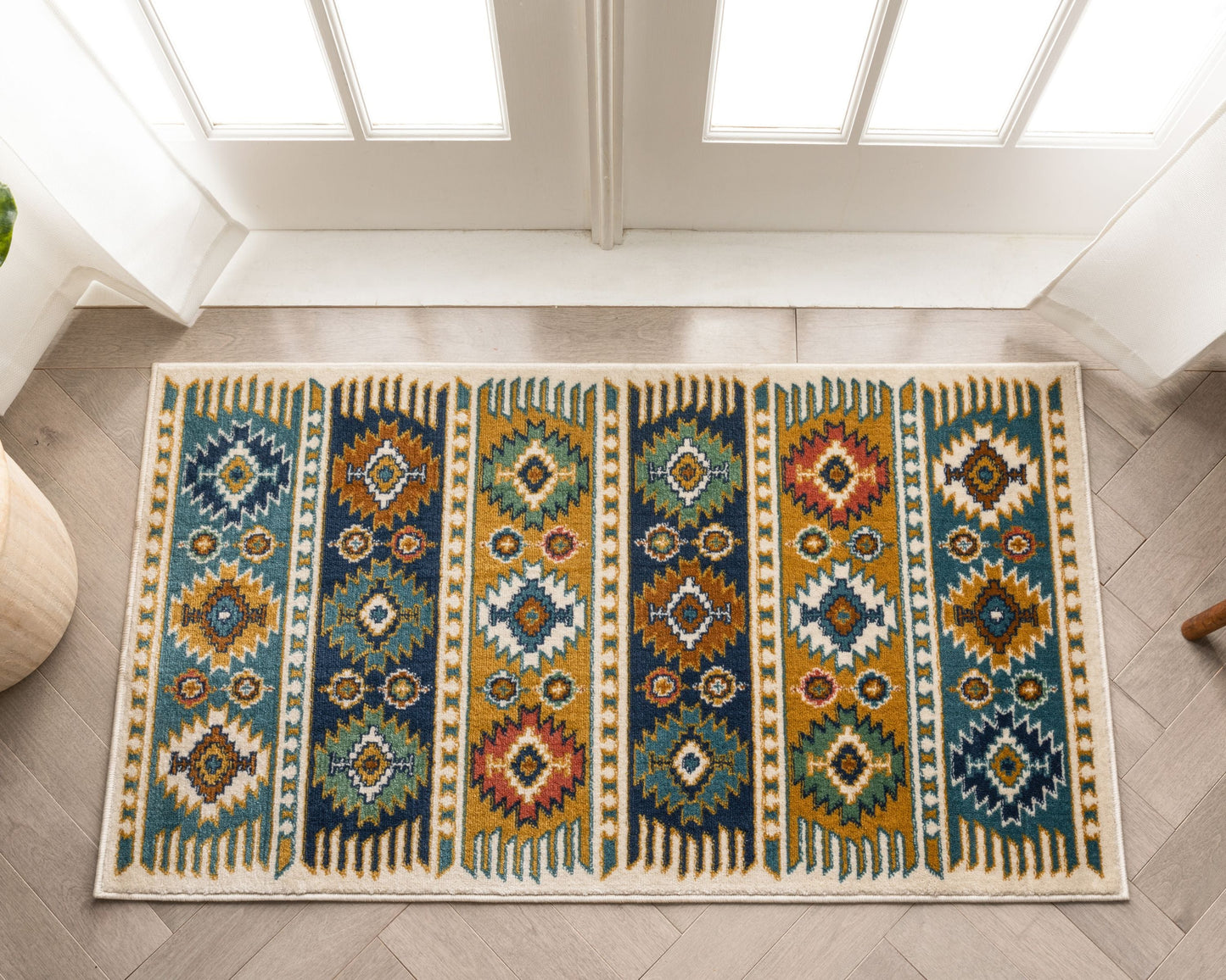 Noble Southwestern Tribal Diamond Pattern Blue Rug TU-154