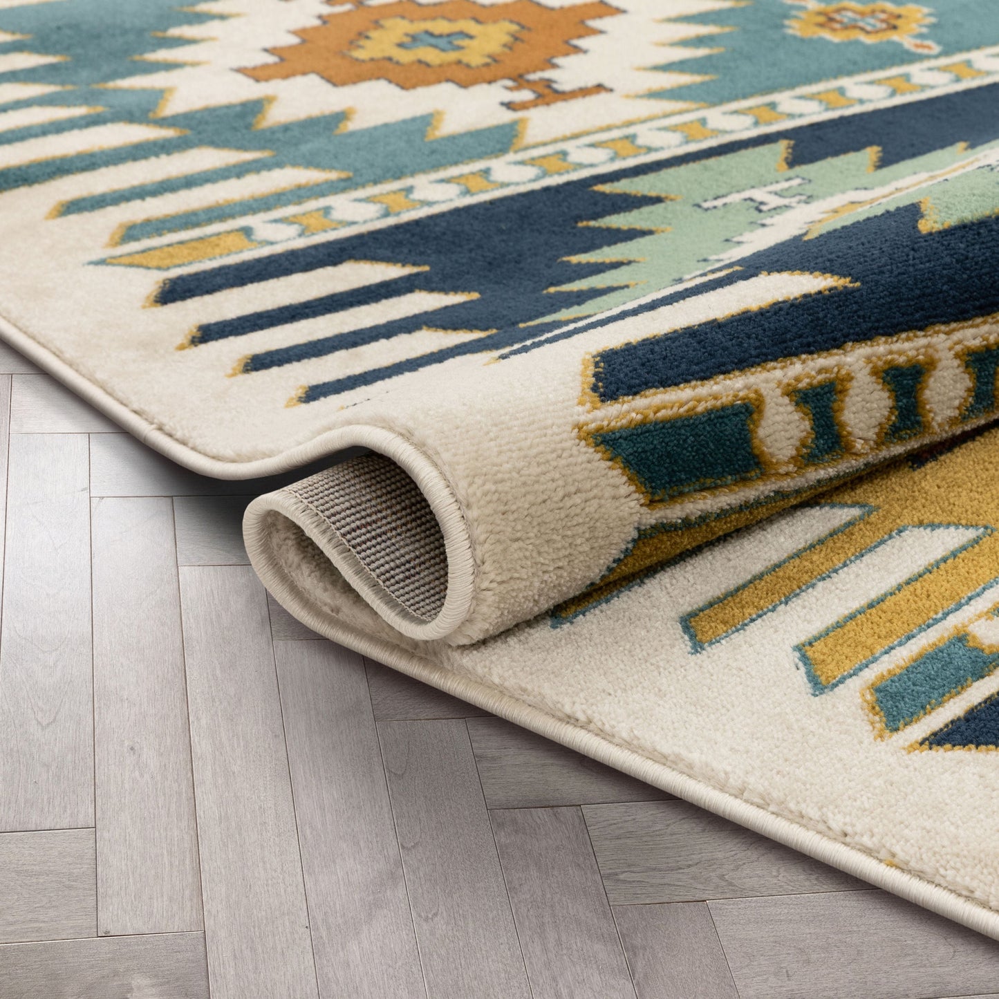 Noble Southwestern Tribal Diamond Pattern Blue Rug TU-154