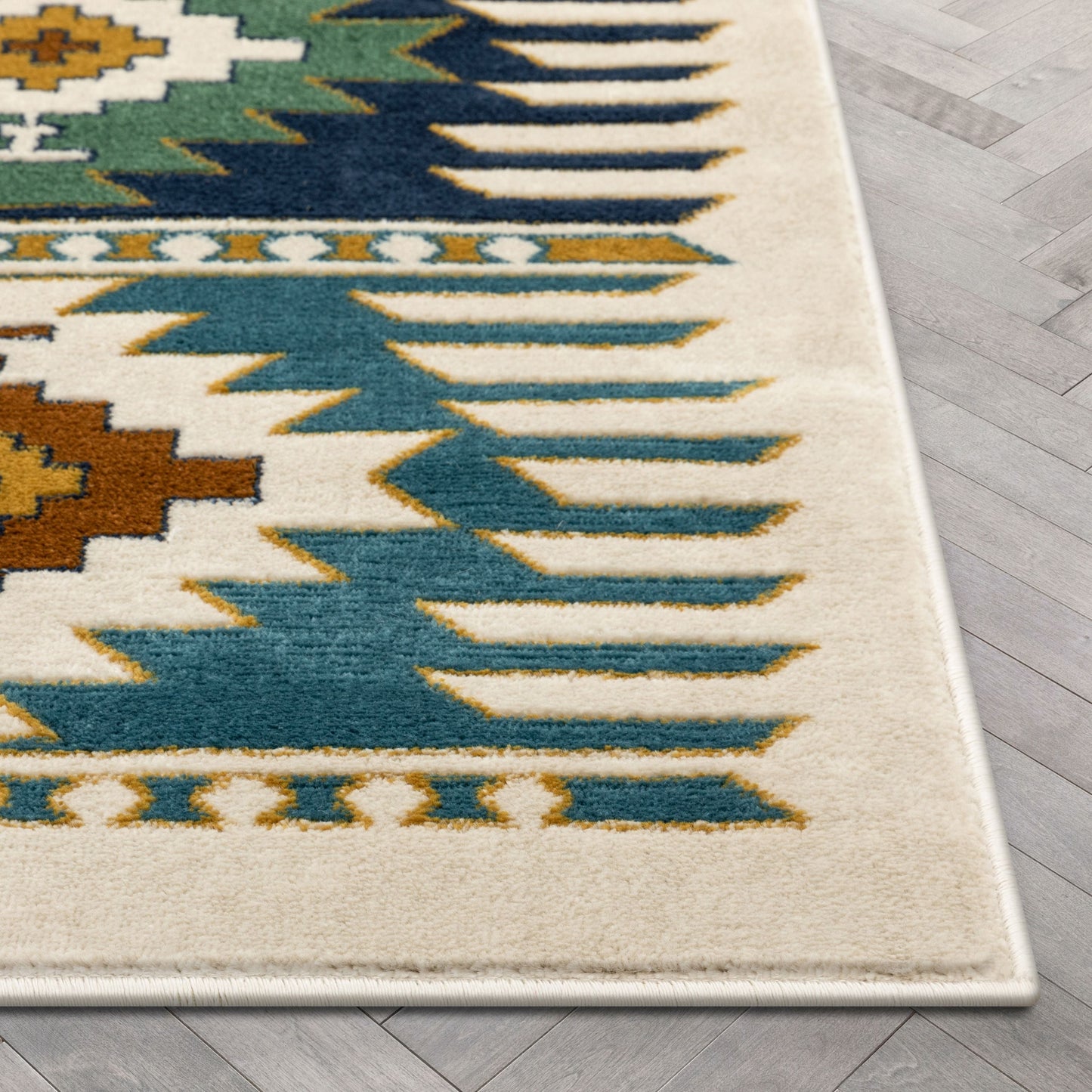 Noble Southwestern Tribal Diamond Pattern Blue Rug TU-154