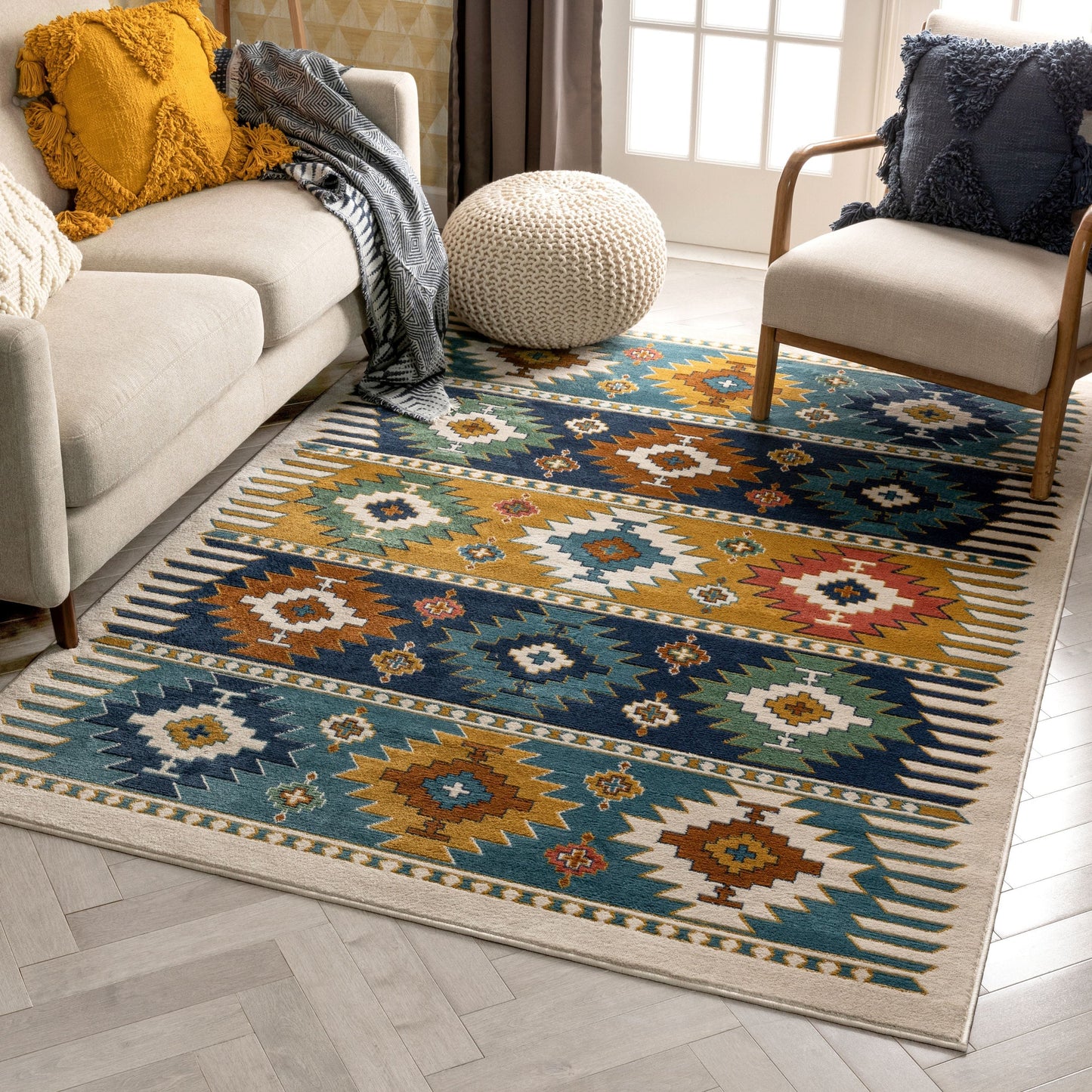 Noble Southwestern Tribal Diamond Pattern Blue Rug TU-154
